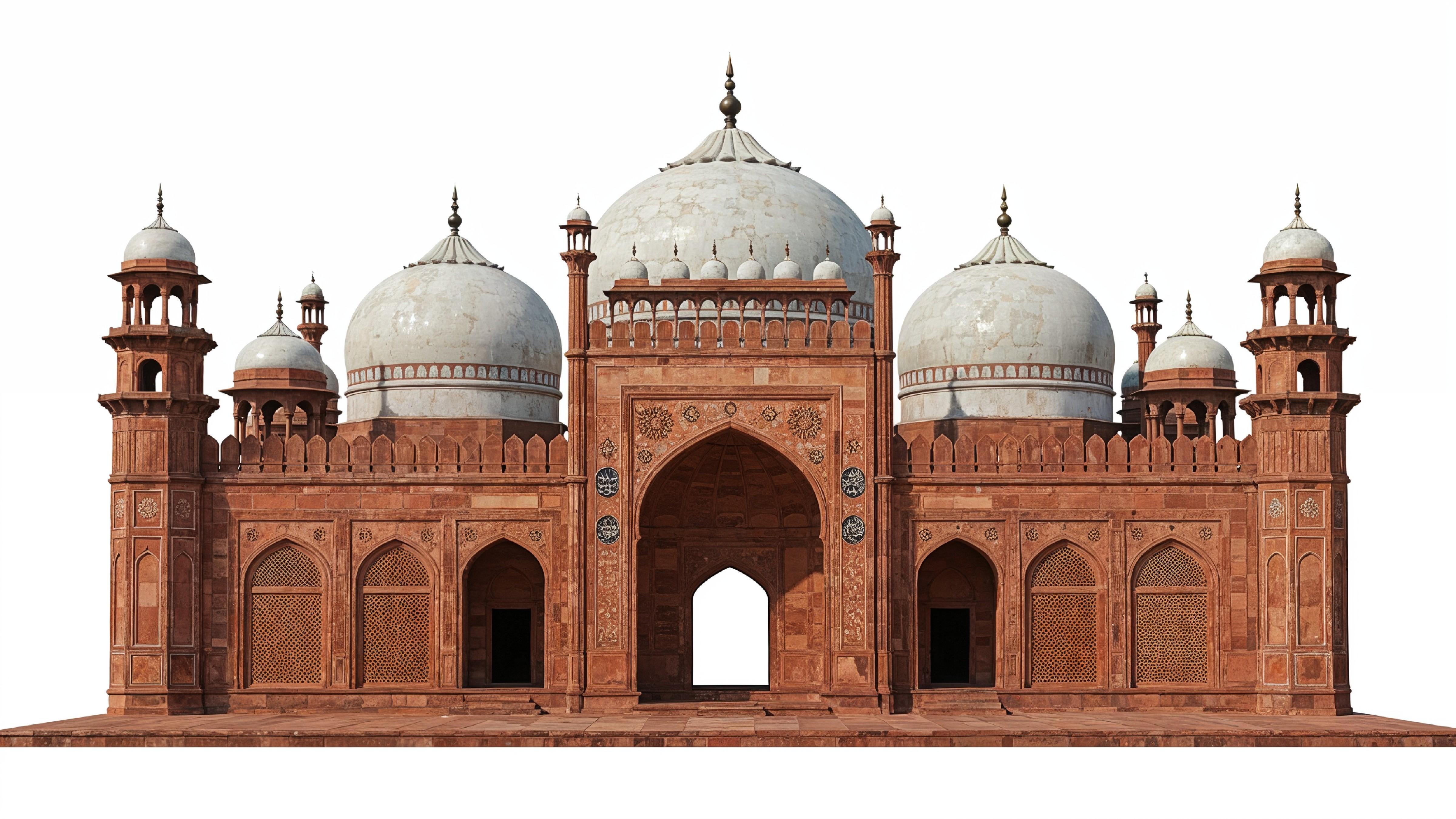 Traditional Mughal Style Islamic Mosque with Red Sandstone Architecture