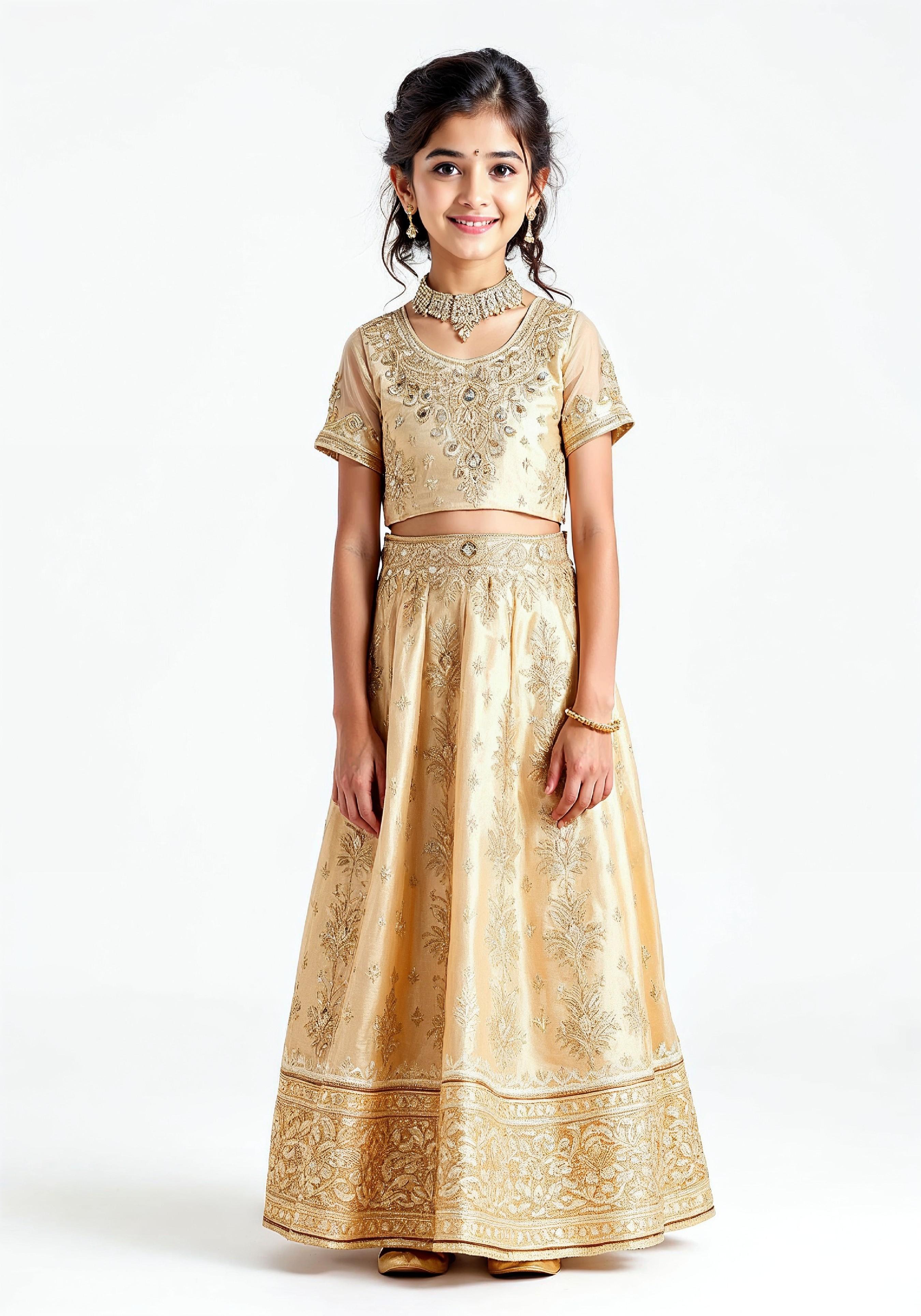 Beautiful Indian Girl in Traditional Lehenga Choli Standing Isolated on White Background