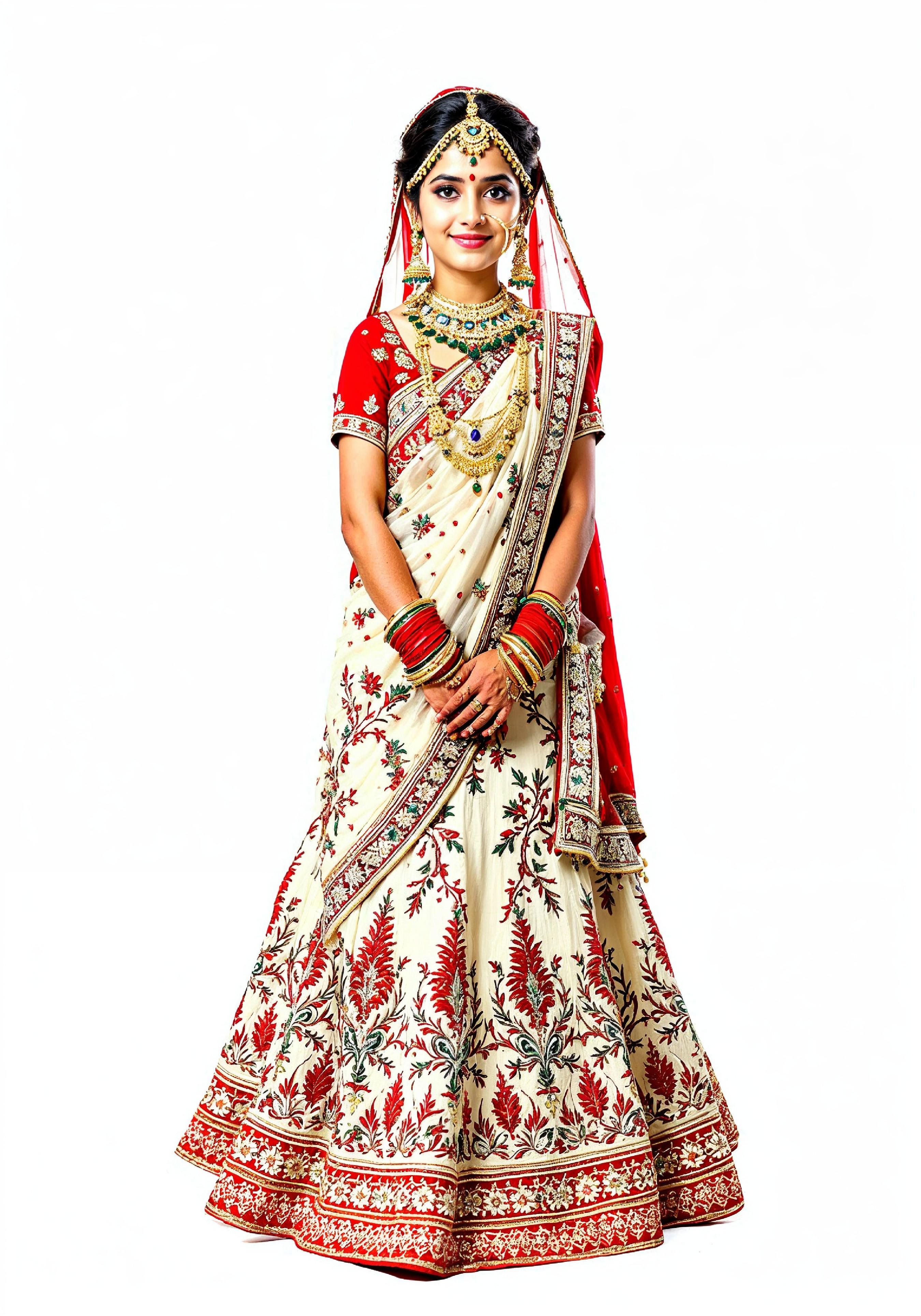 Beautiful Indian Girl in Traditional Lehenga Choli Standing Isolated on White Background