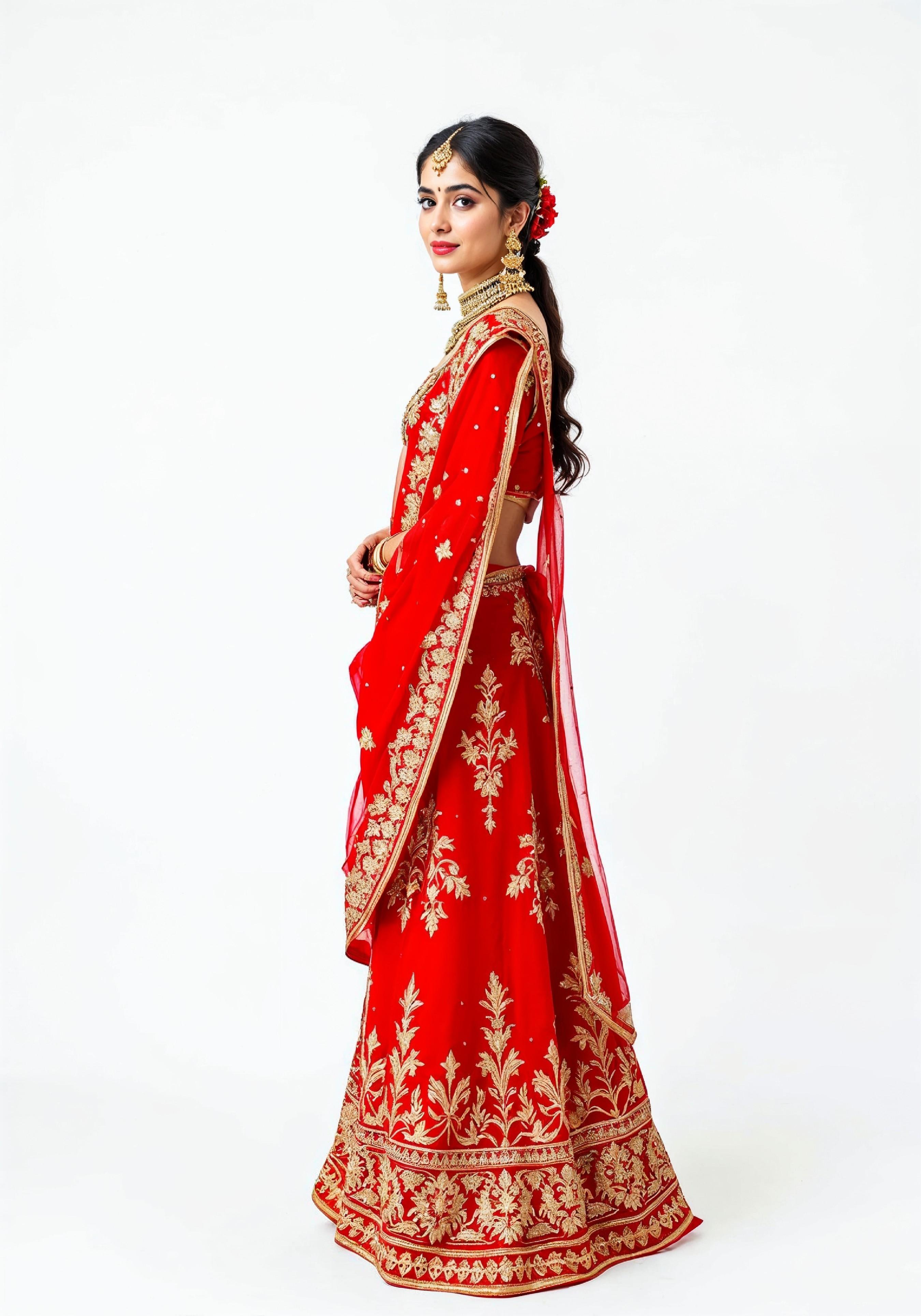 Beautiful Indian Girl in Traditional Lehenga Choli Standing Isolated on White Background
