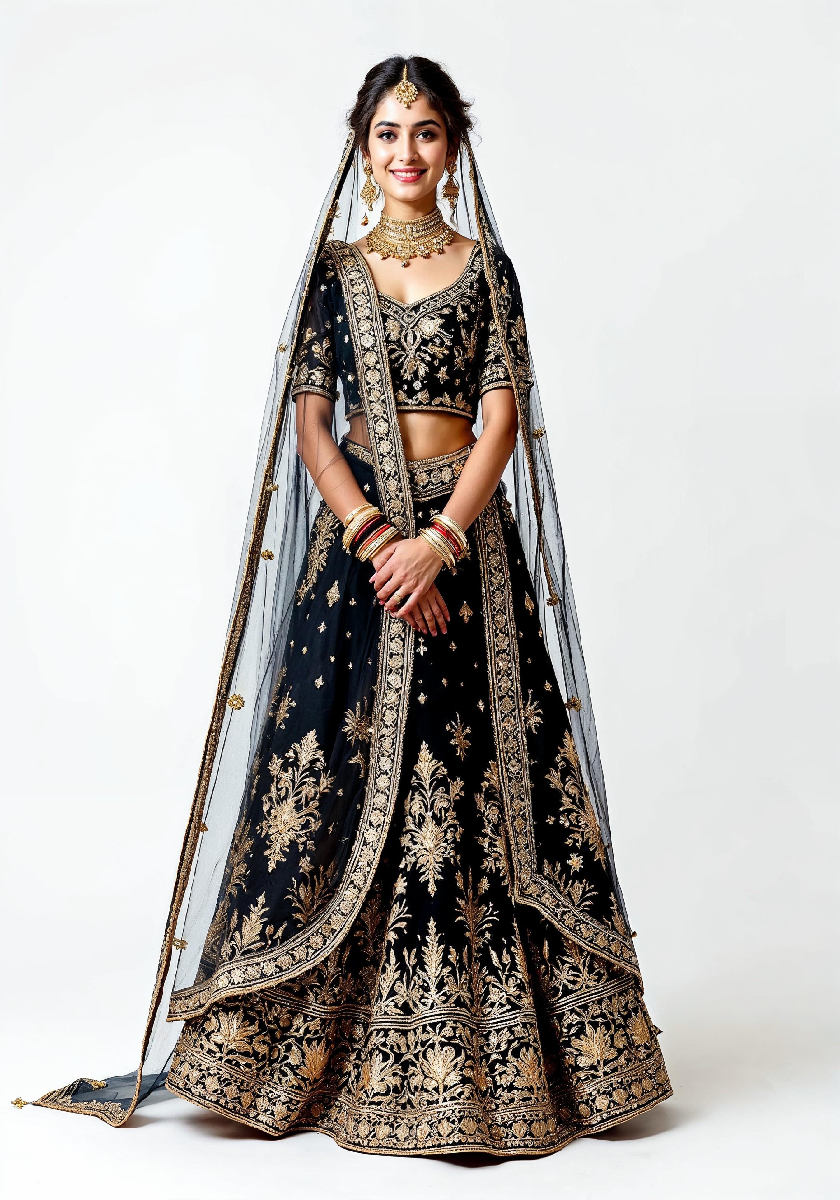 Beautiful Indian Girl in Traditional Lehenga Choli Standing Isolated on White Background