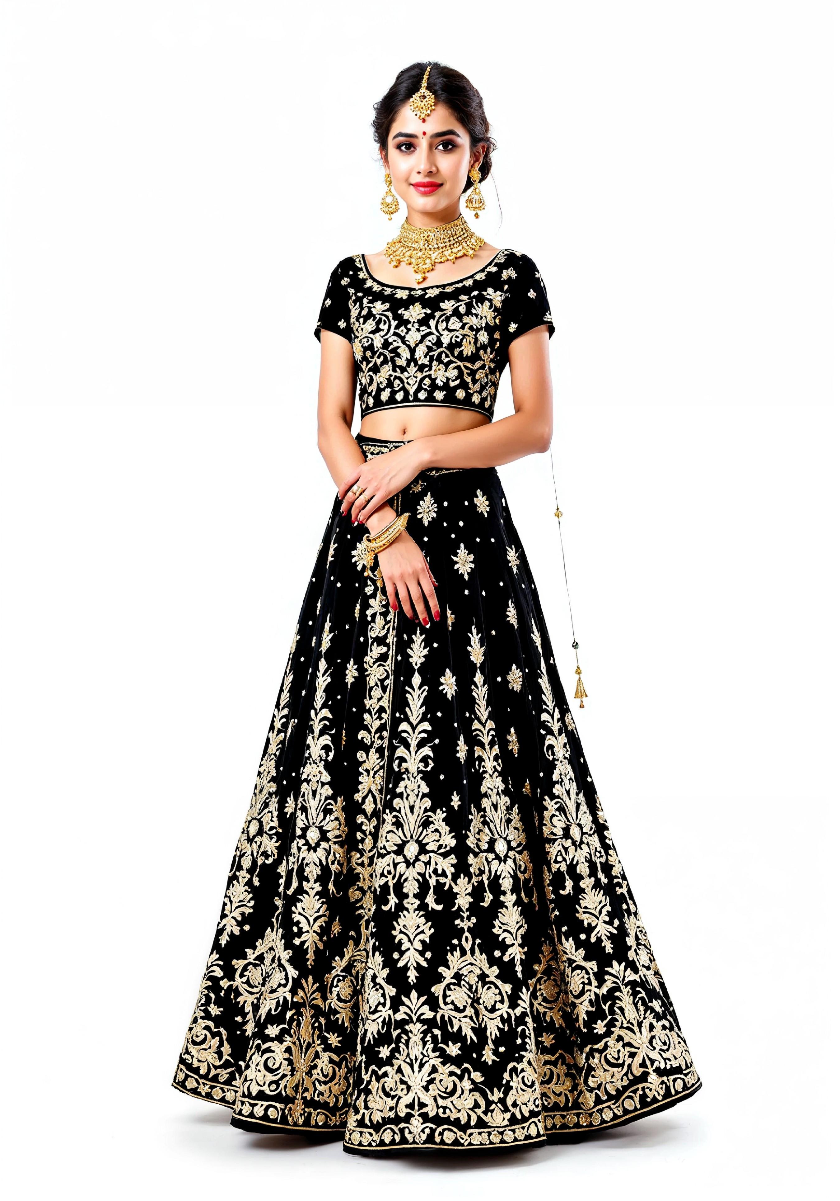 Beautiful Indian Girl in Traditional Lehenga Choli Standing Isolated on White Background
