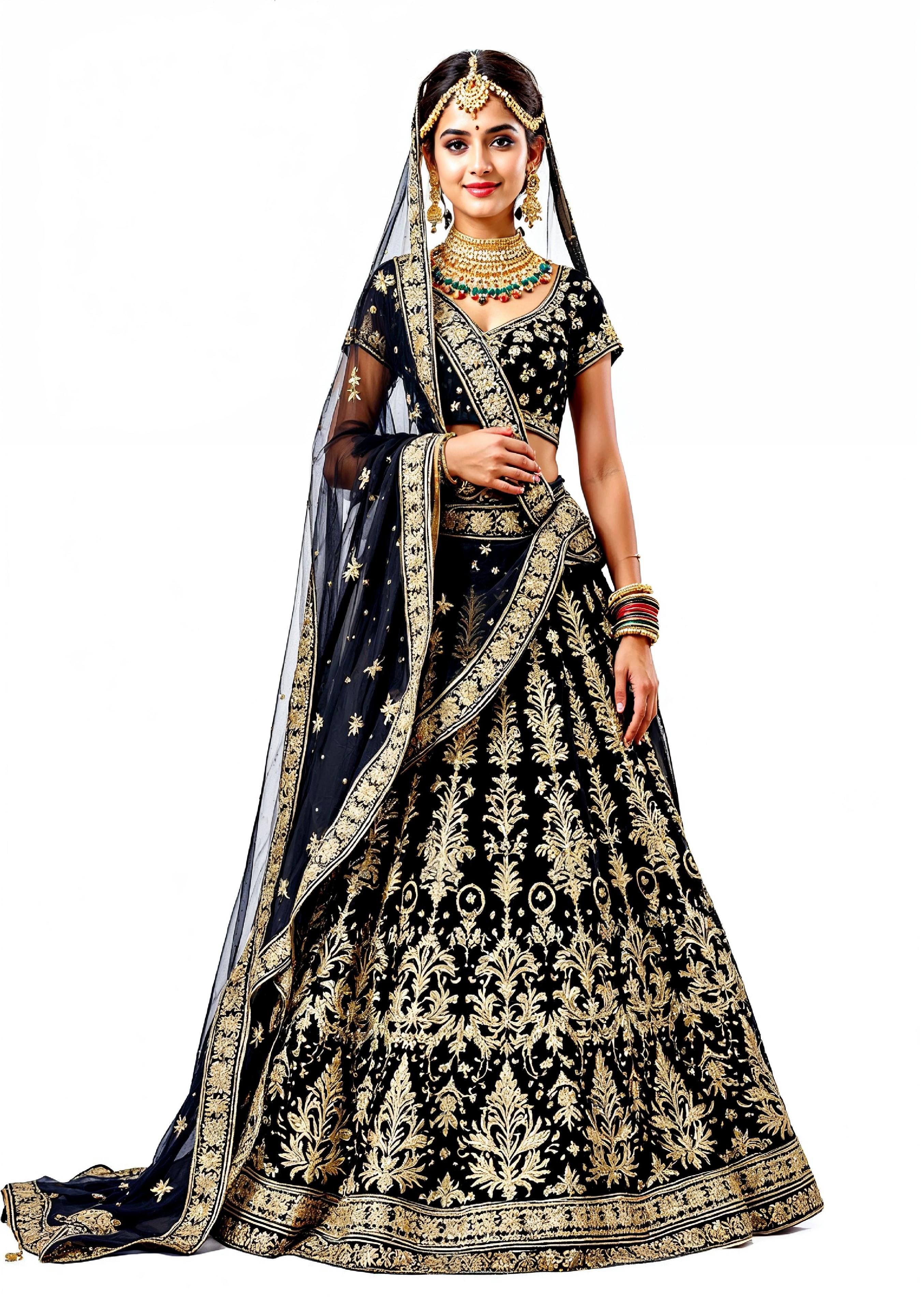Beautiful Indian Girl in Traditional Lehenga Choli Standing Isolated on White Background