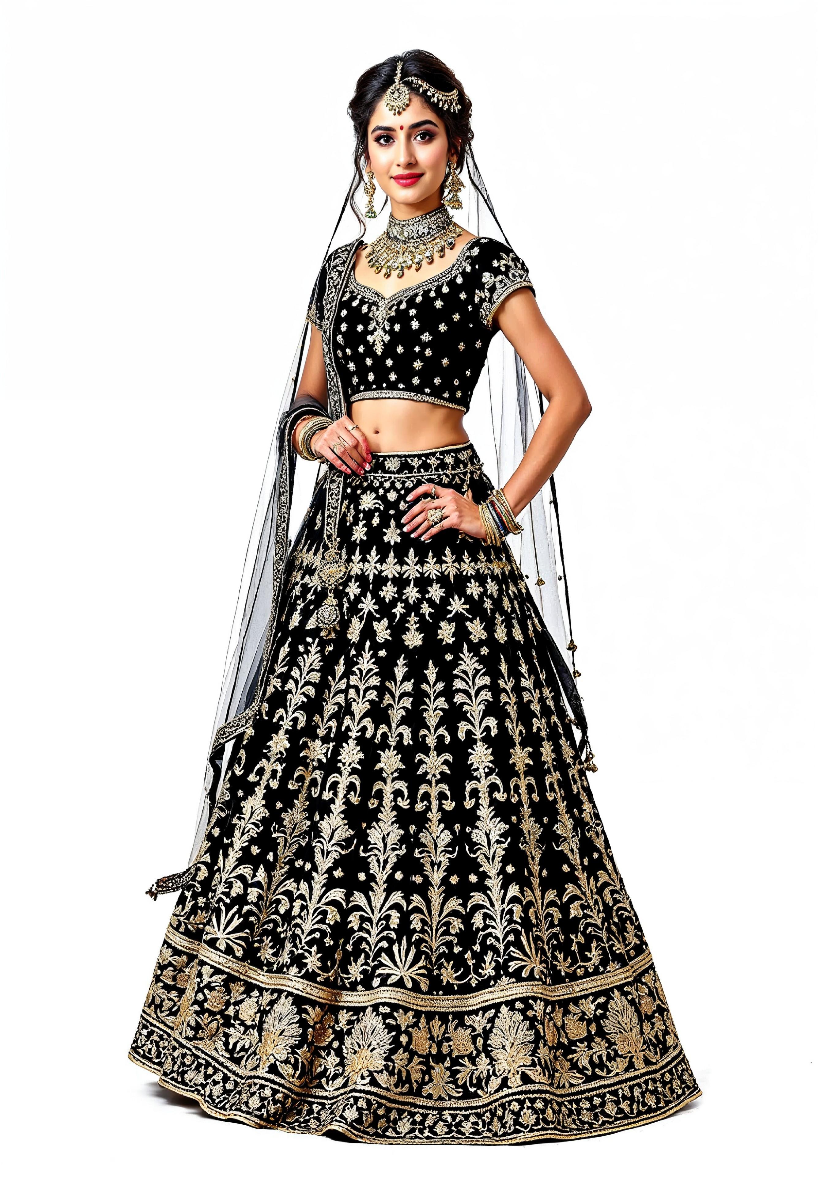 Beautiful Indian Girl in Traditional Lehenga Choli Standing Isolated on White Background