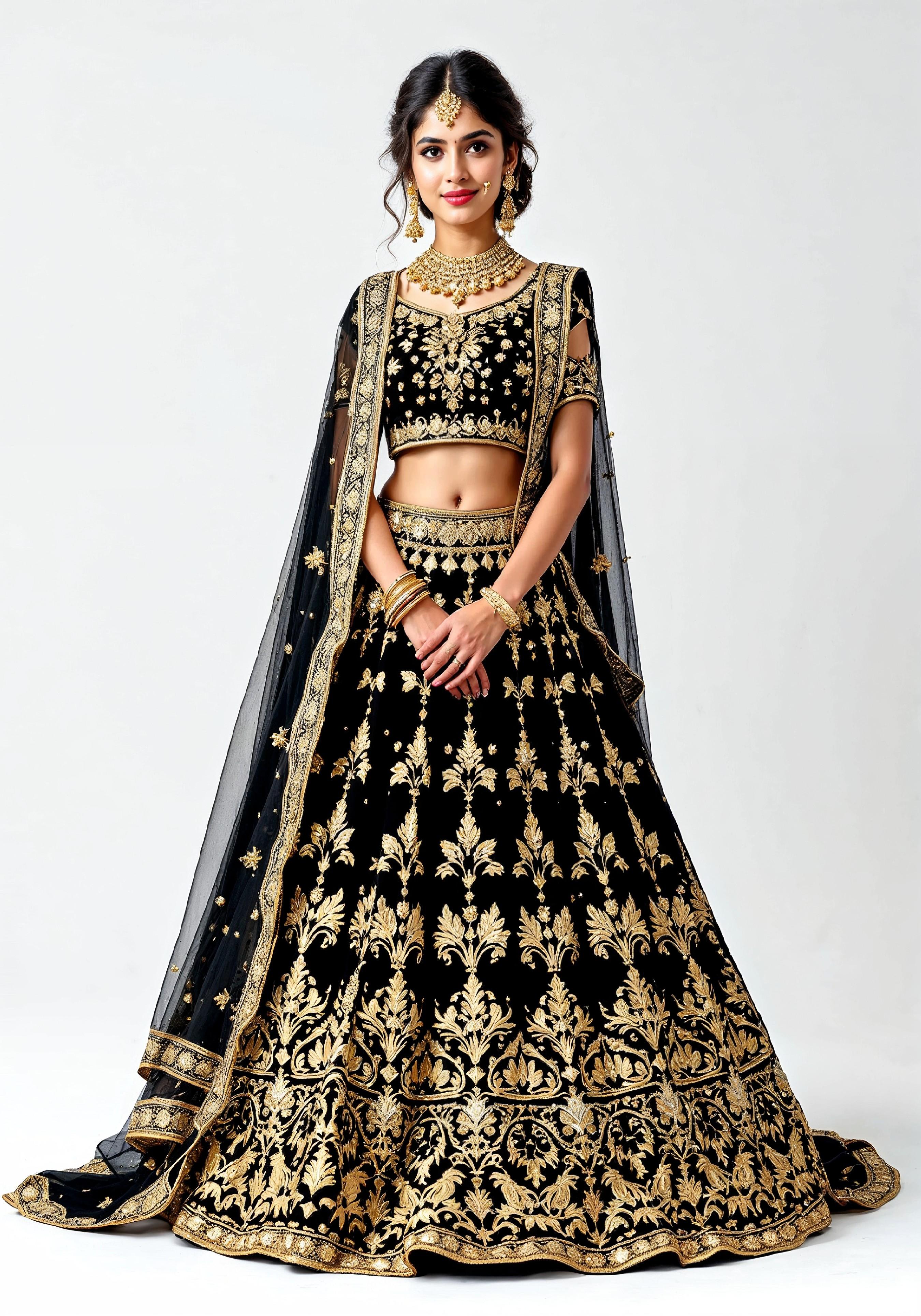 Beautiful Indian Girl in Traditional Lehenga Choli Standing Isolated on White Background