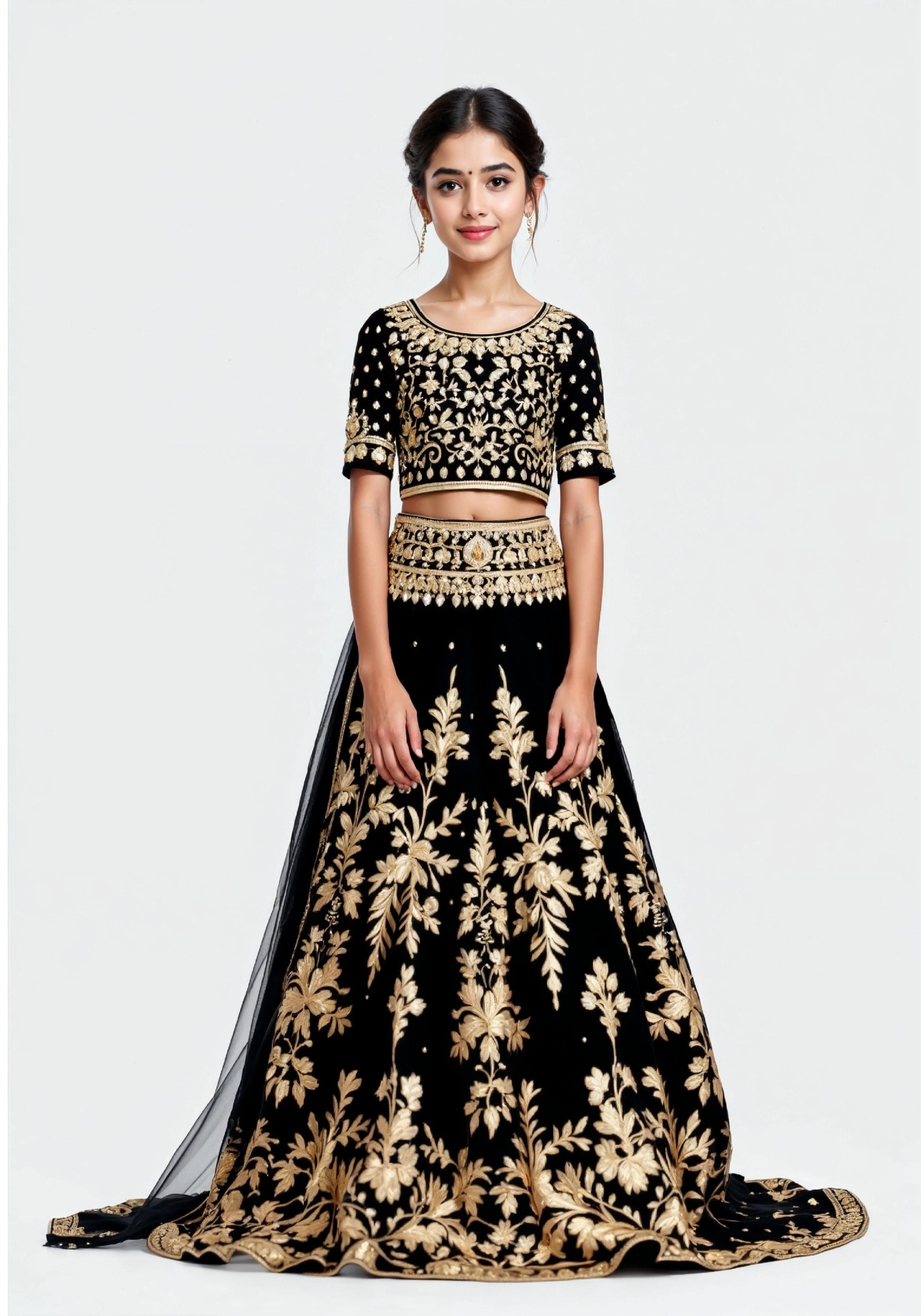 Beautiful Indian Girl in Traditional Lehenga Choli Standing Isolated on White Background
