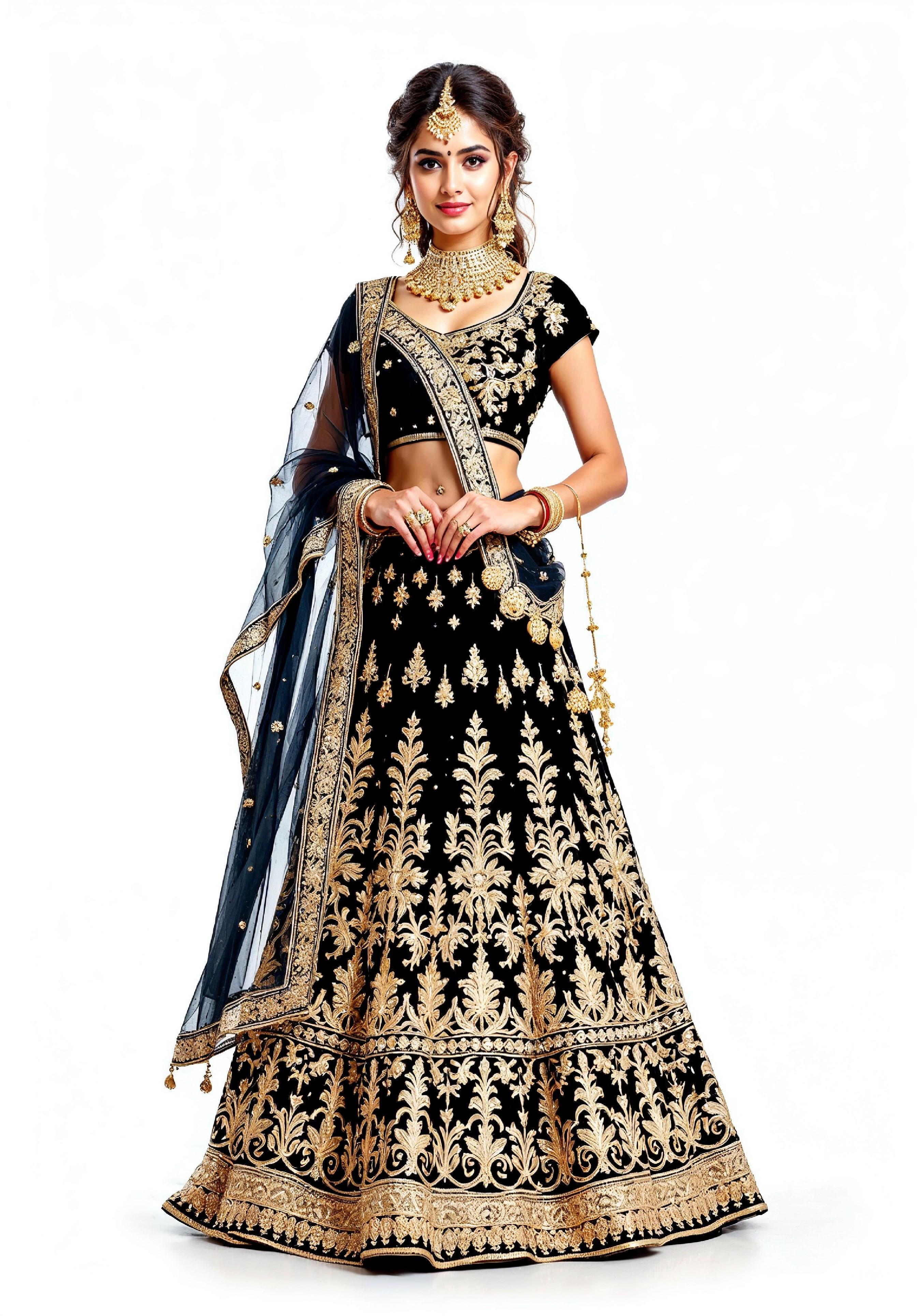 Beautiful Indian Girl in Traditional Lehenga Choli Standing Isolated on White Background