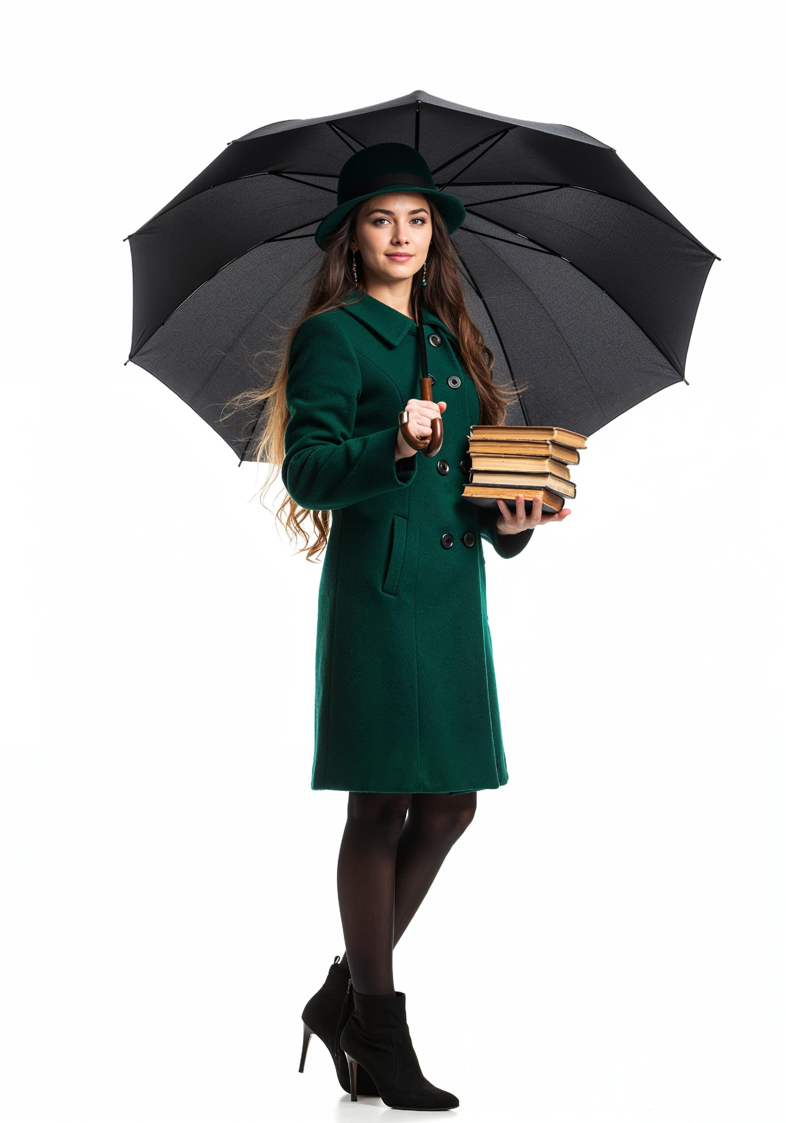 Beautiful Young Woman Holding Colorful Umbrella and Books Student Lifestyle Portrait