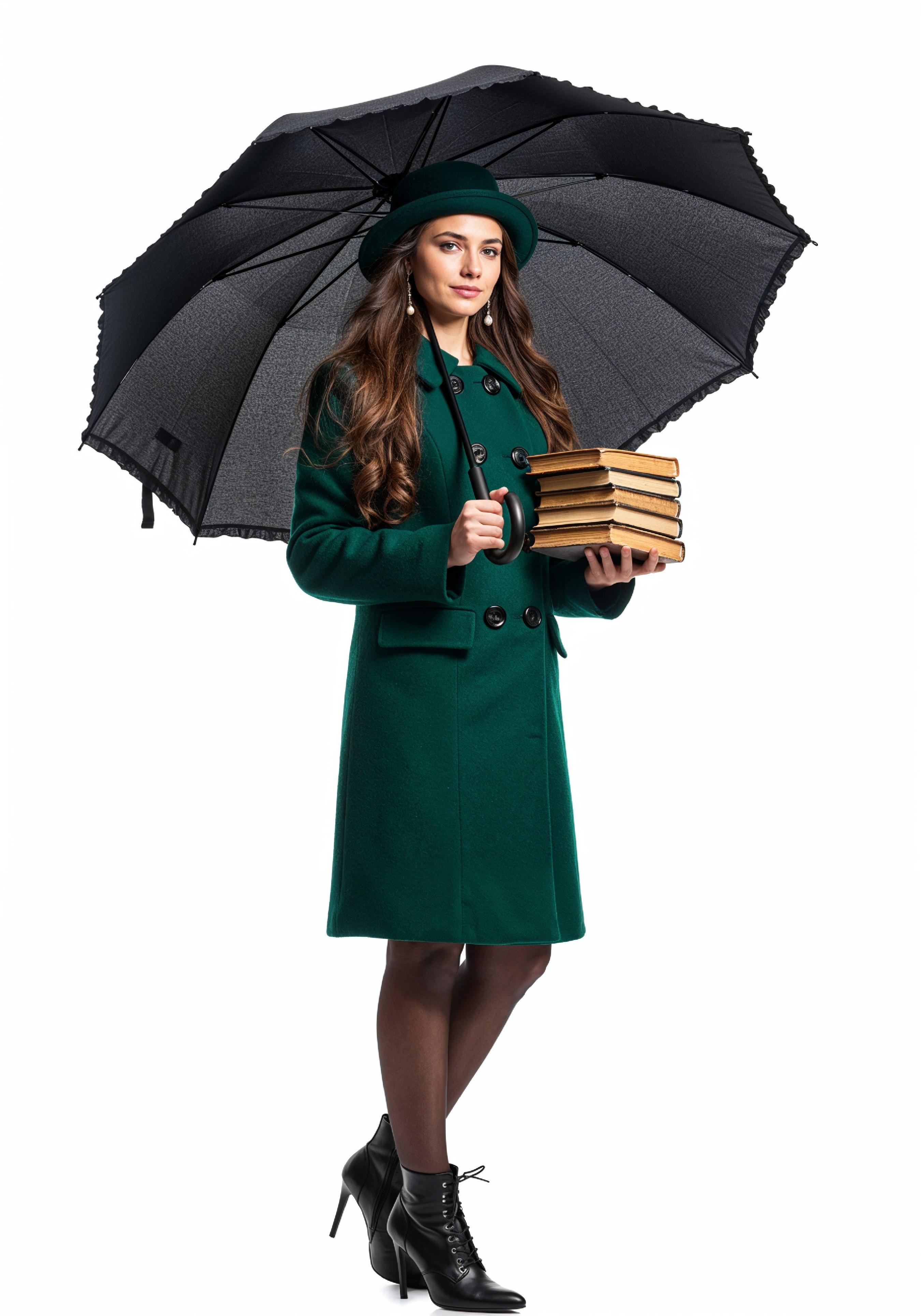 Beautiful Young Woman Holding Colorful Umbrella and Books Student Lifestyle Portrait