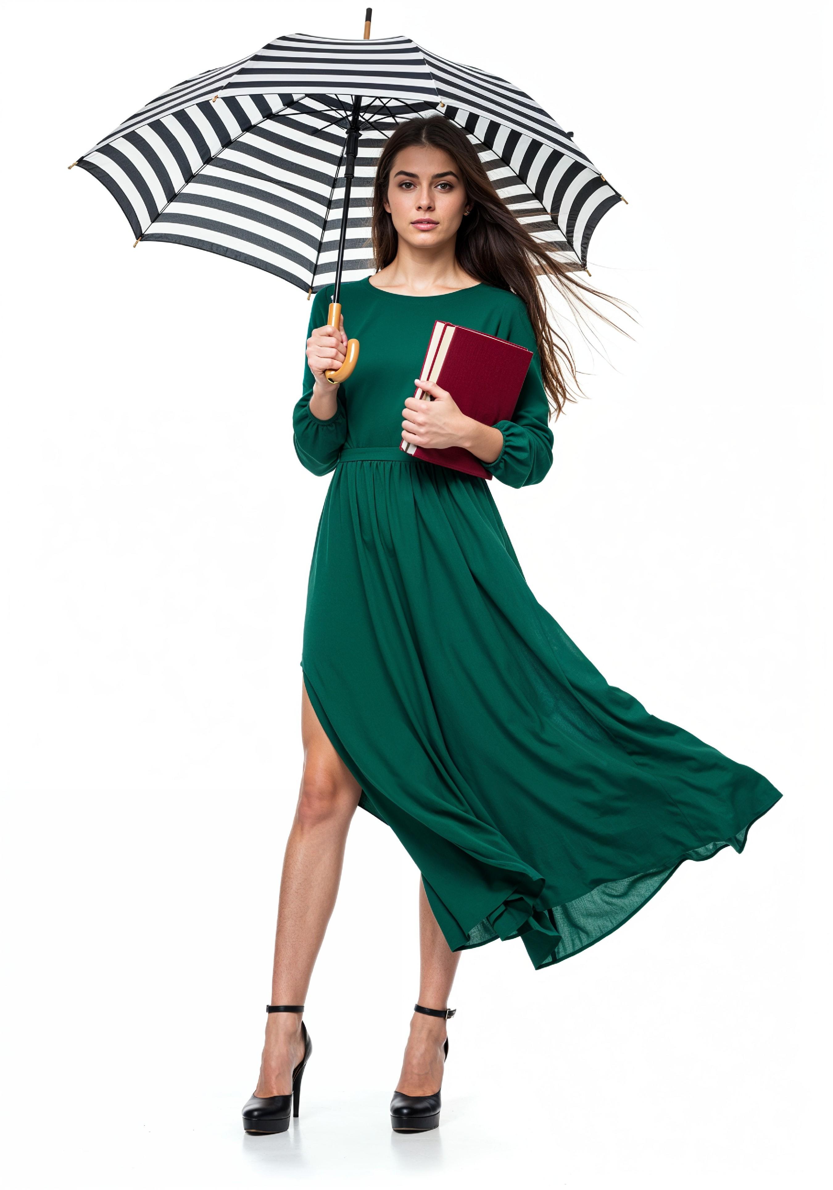 Beautiful Young Woman Holding Colorful Umbrella and Books Student Lifestyle Portrait