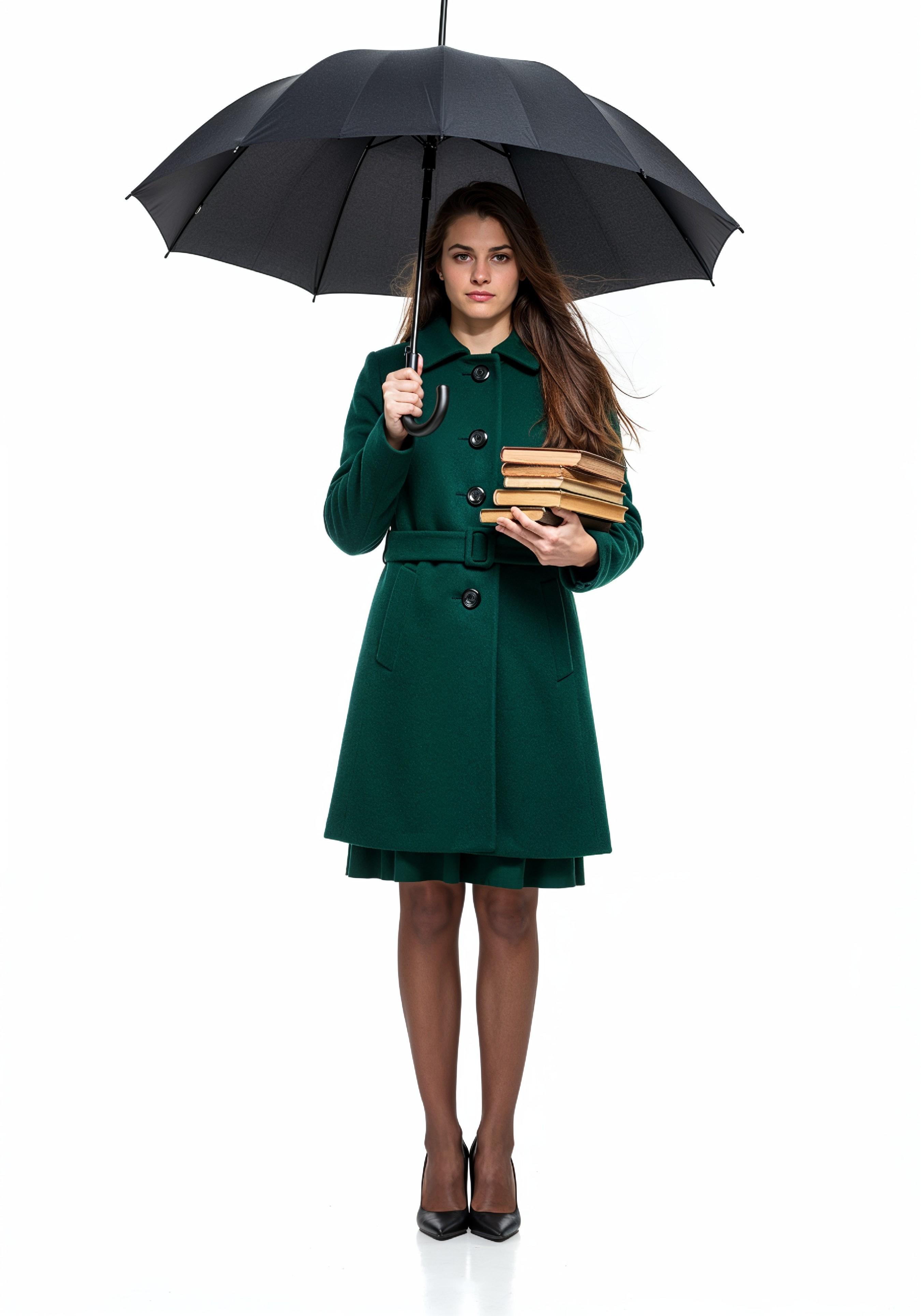 Beautiful Young Woman Holding Colorful Umbrella and Books Student Lifestyle Portrait