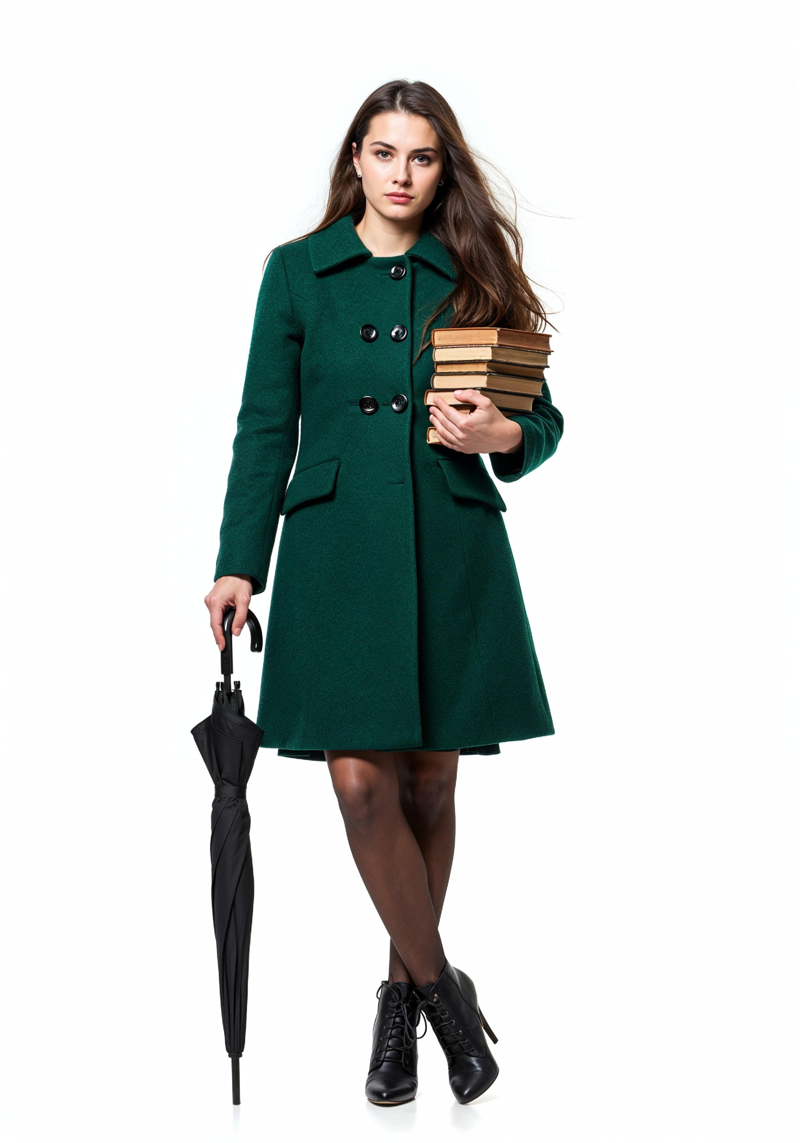 Beautiful Young Woman Holding Colorful Umbrella and Books Student Lifestyle Portrait