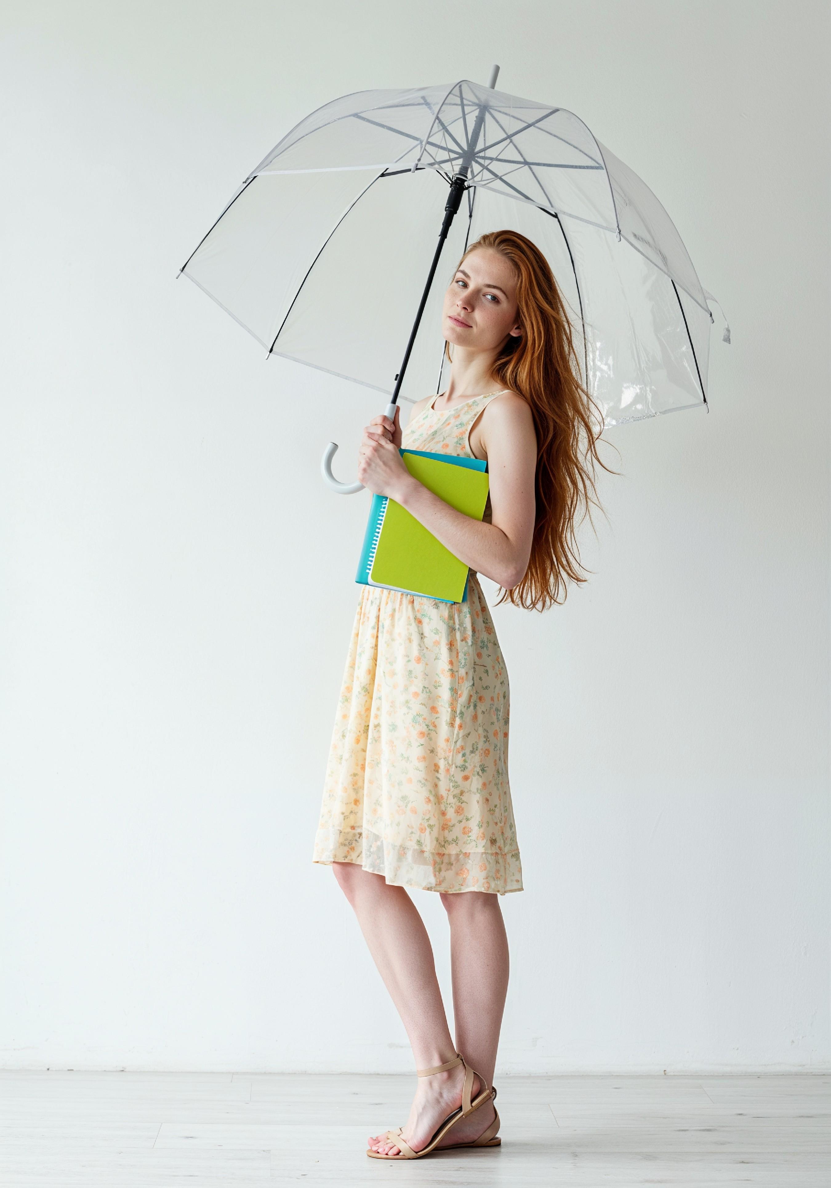 Beautiful Young Woman Holding Colorful Umbrella and Books Student Lifestyle Portrait