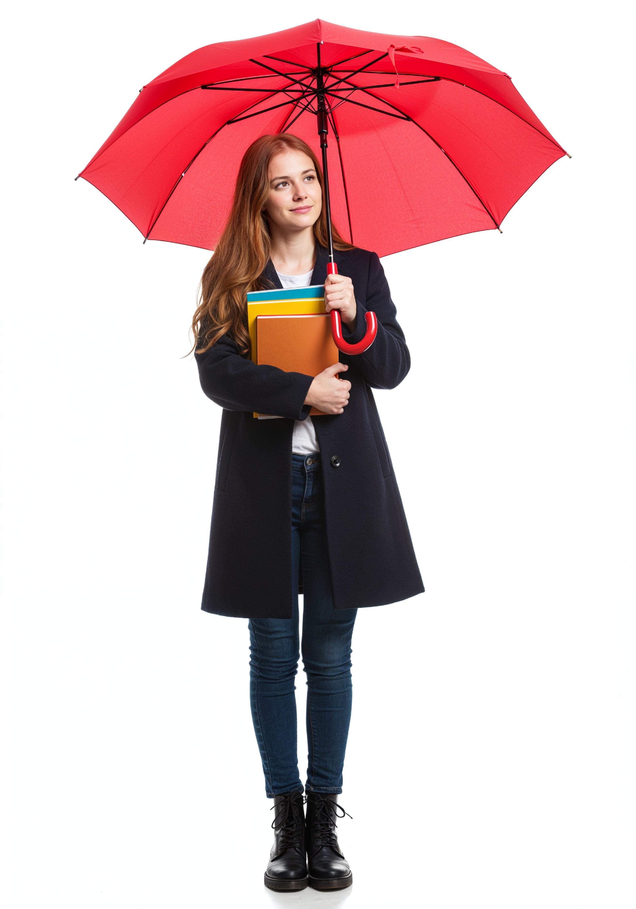 Beautiful Young Woman Holding Colorful Umbrella and Books Student Lifestyle Portrait