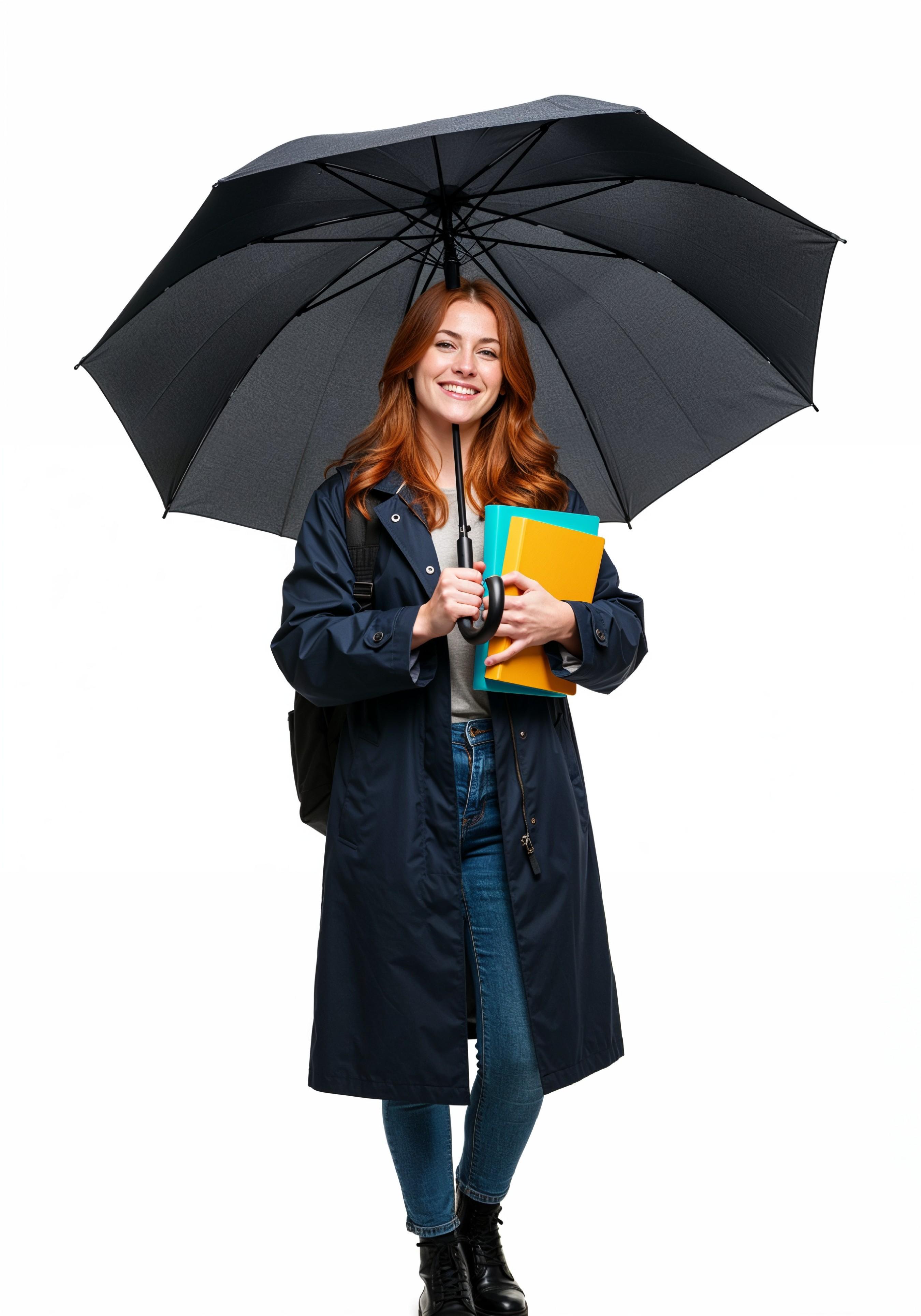 Beautiful Young Woman Holding Colorful Umbrella and Books Student Lifestyle Portrait