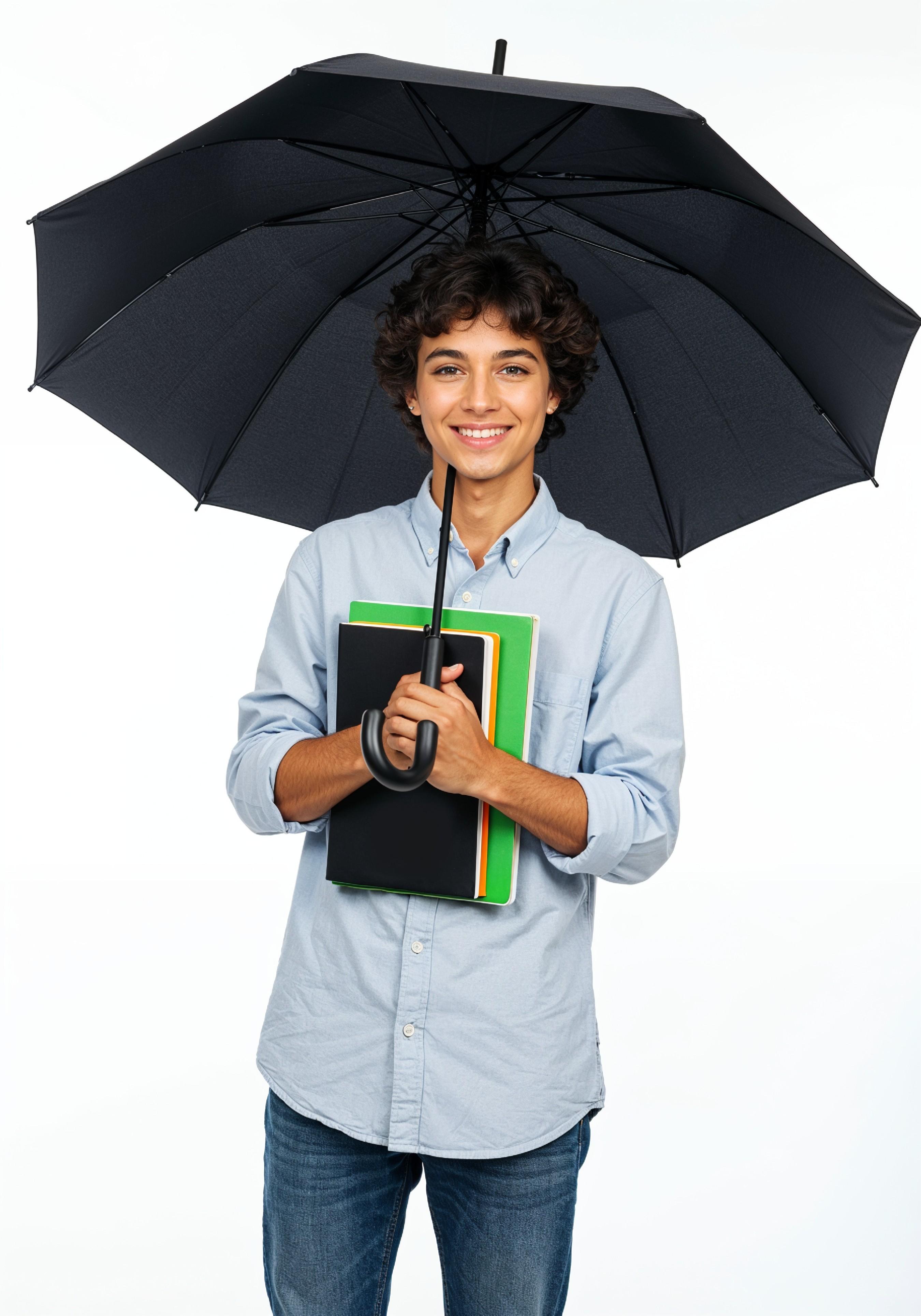 Beautiful Young Woman Holding Colorful Umbrella and Books Student Lifestyle Portrait
