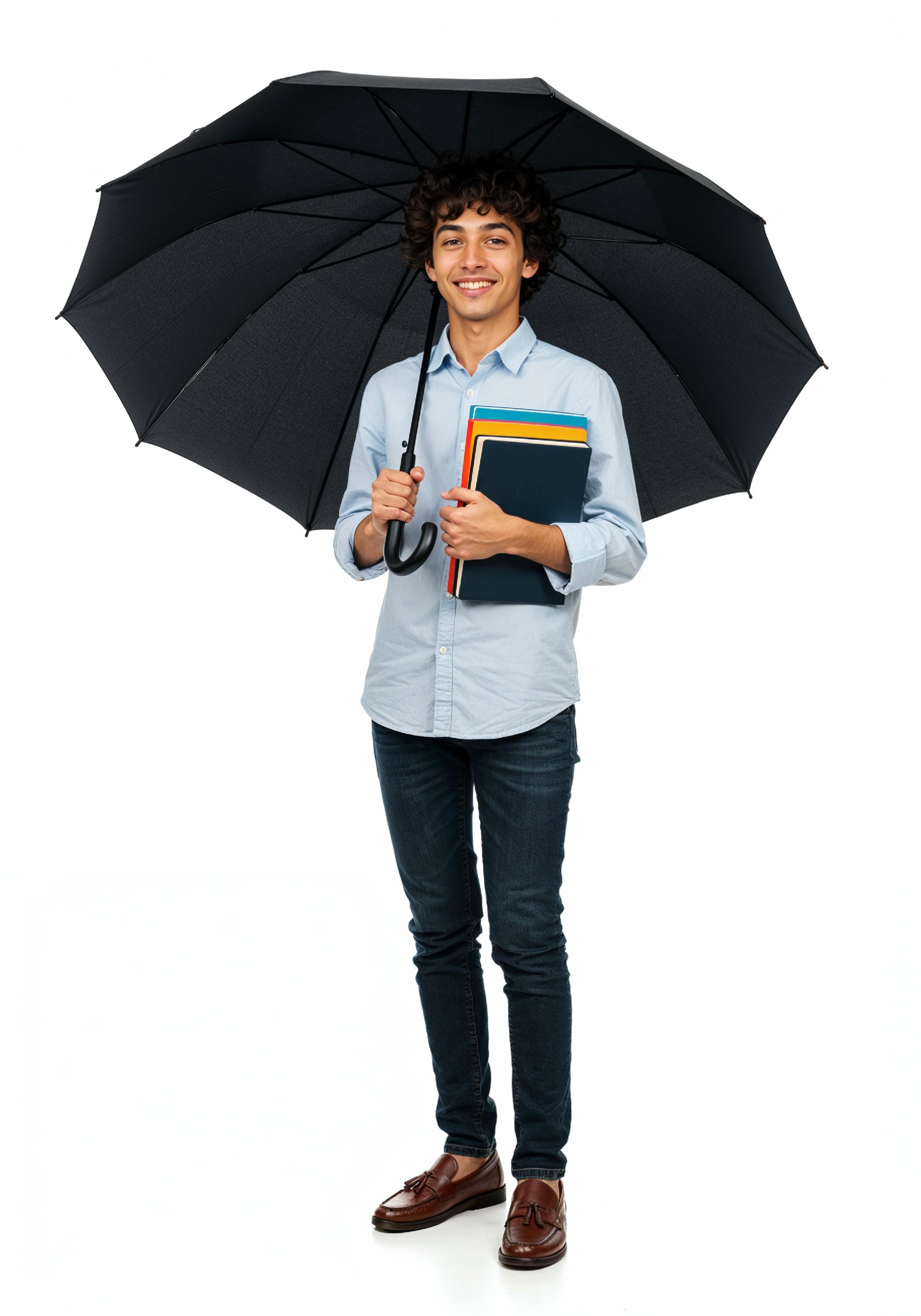 Beautiful Young Woman Holding Colorful Umbrella and Books Student Lifestyle Portrait