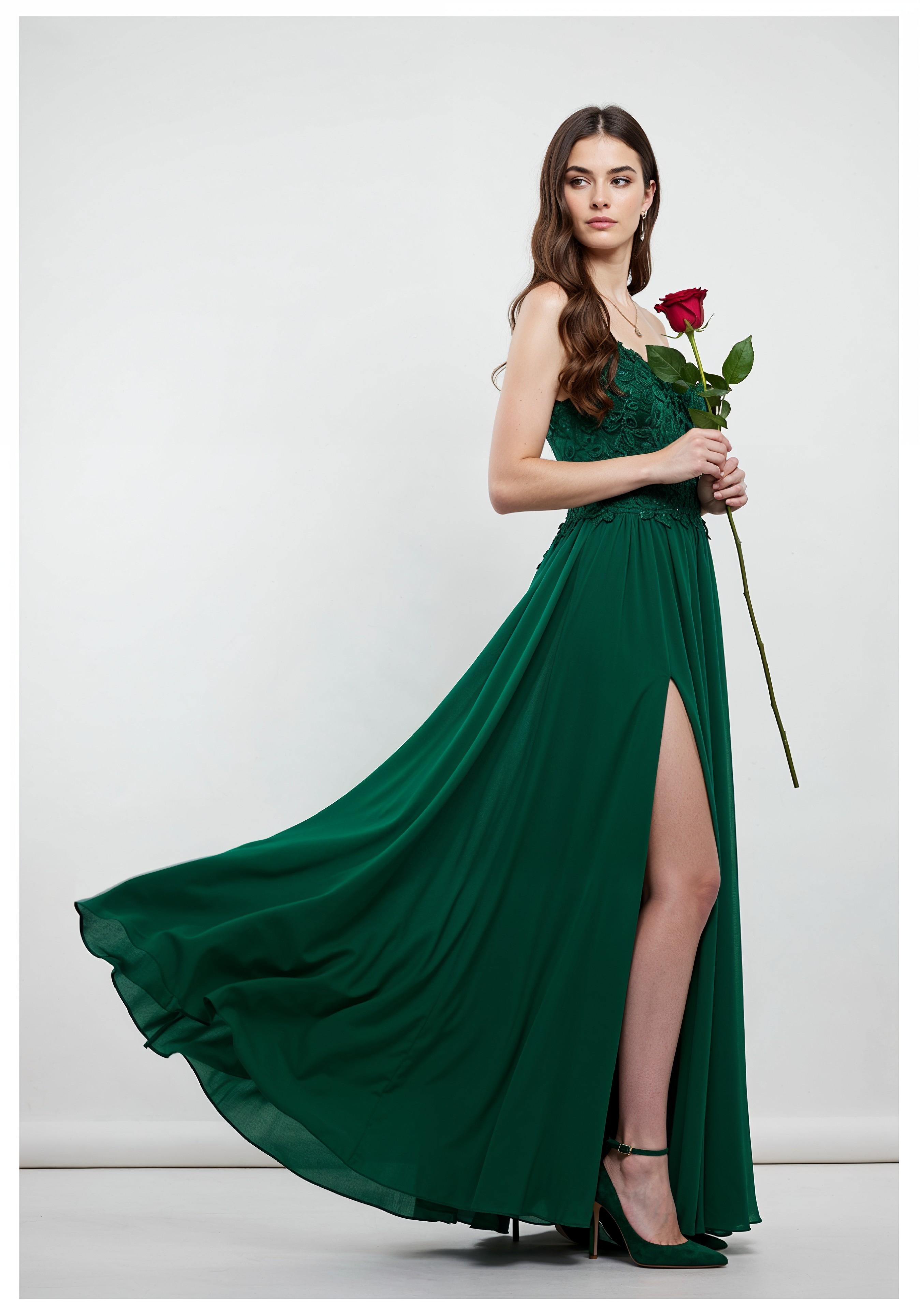Beautiful Young Woman Holding Red Rose in Elegant Dress Romantic Portrait