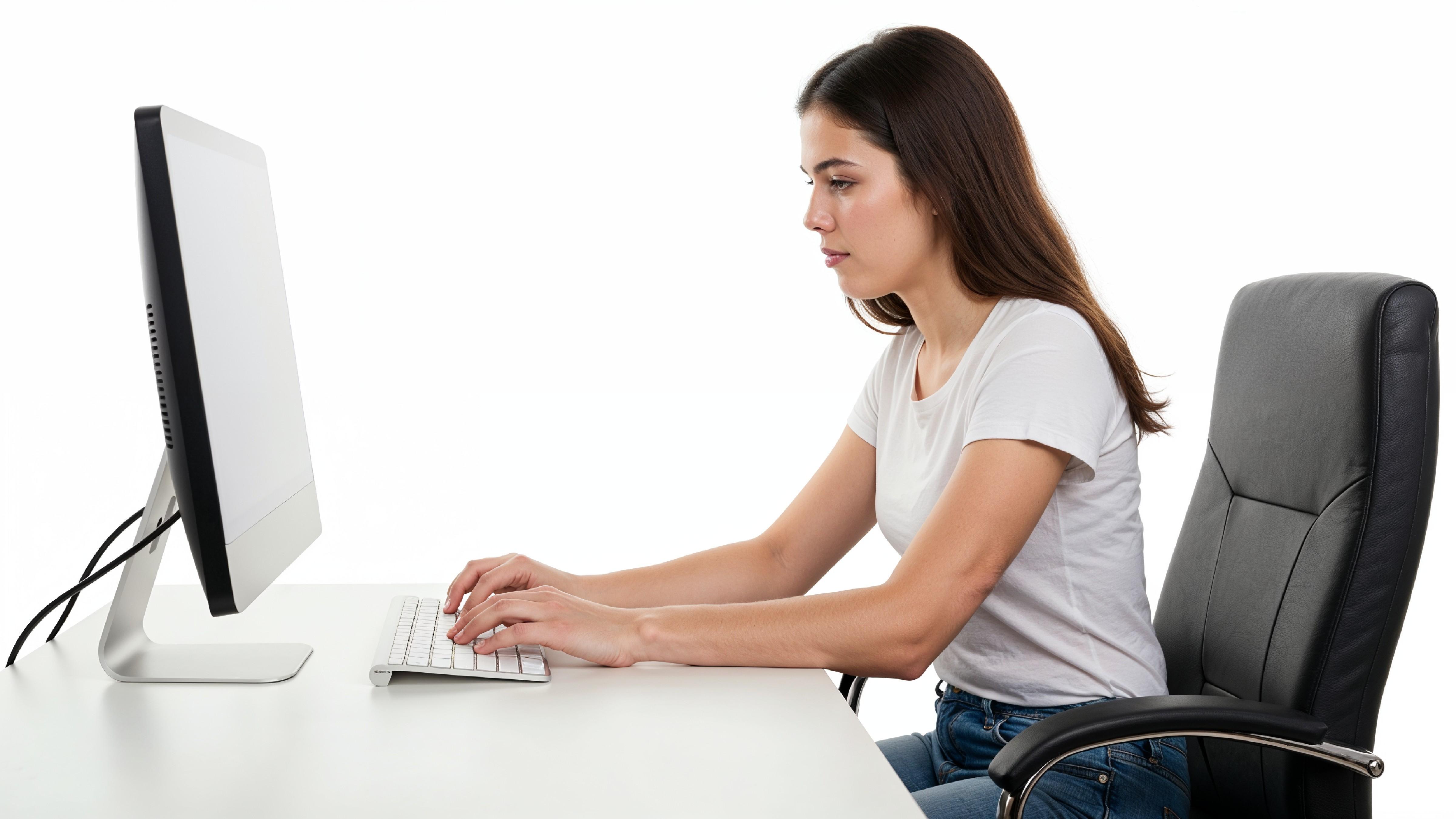Beautiful Young Woman Working on Laptop at Modern Office Desk, Professional Business Portrait