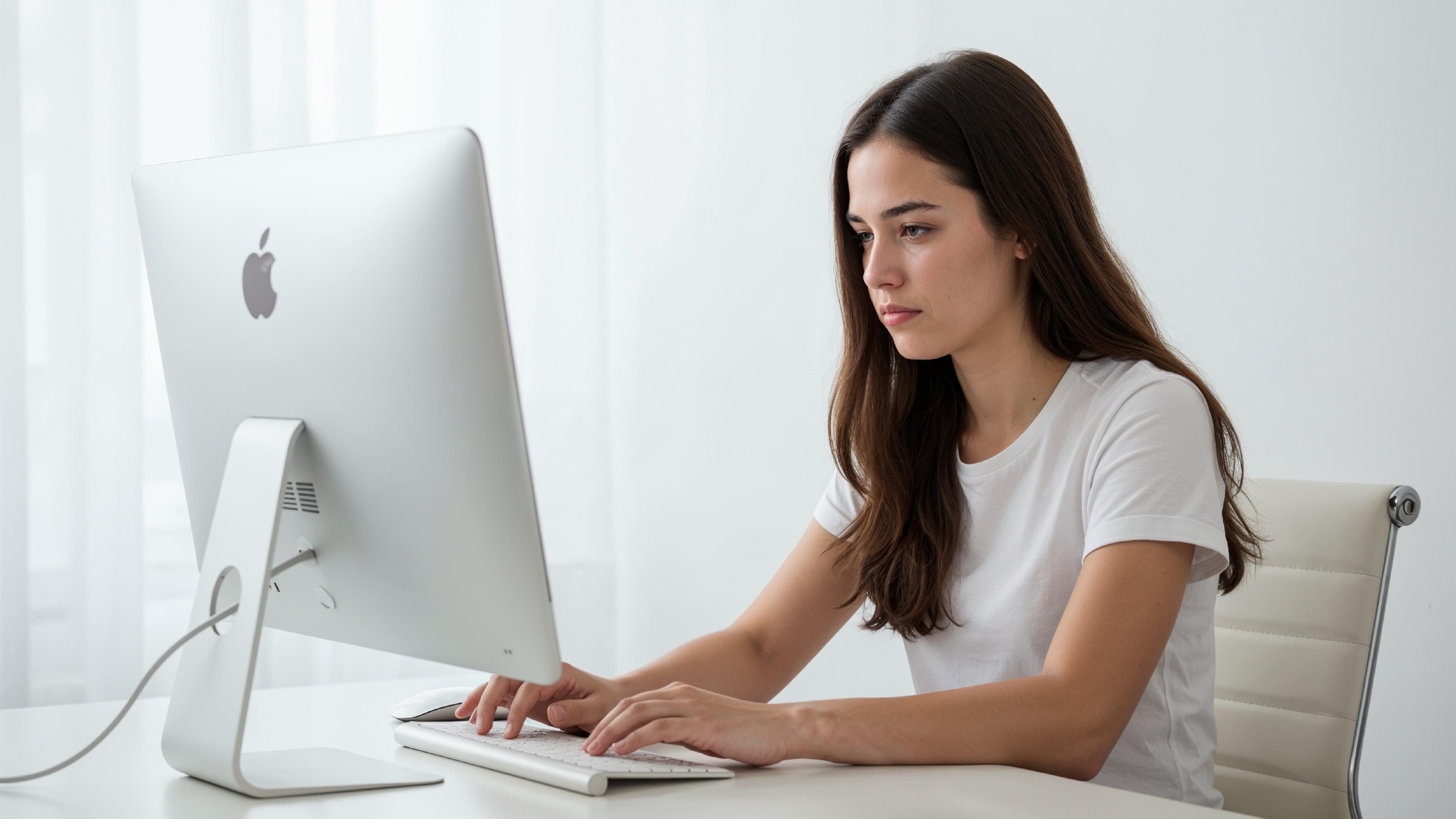 Beautiful Young Woman Working on Laptop at Modern Office Desk, Professional Business Portrait