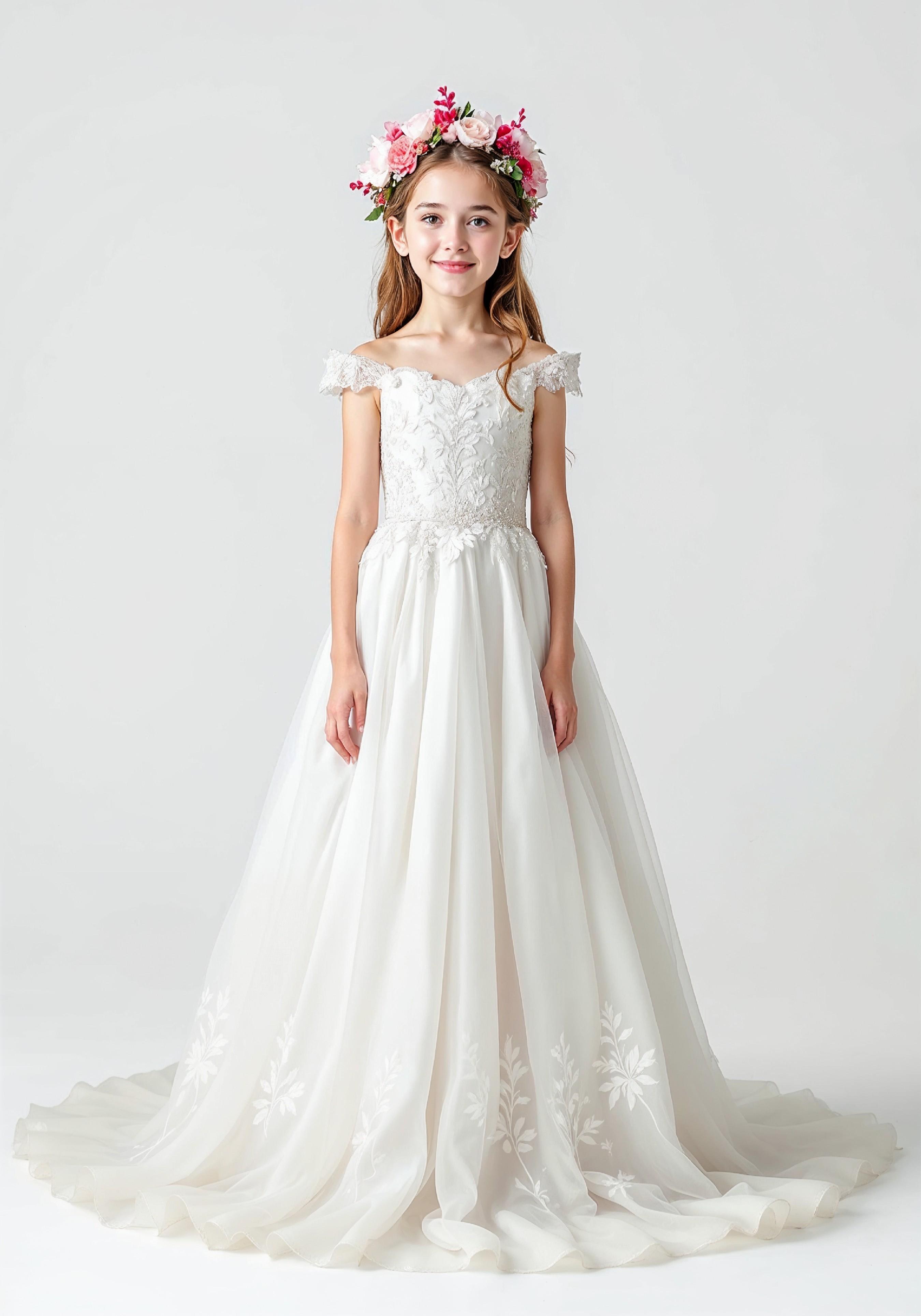 Elegant Young Bride in White Wedding Gown Posing in Studio on Light Background