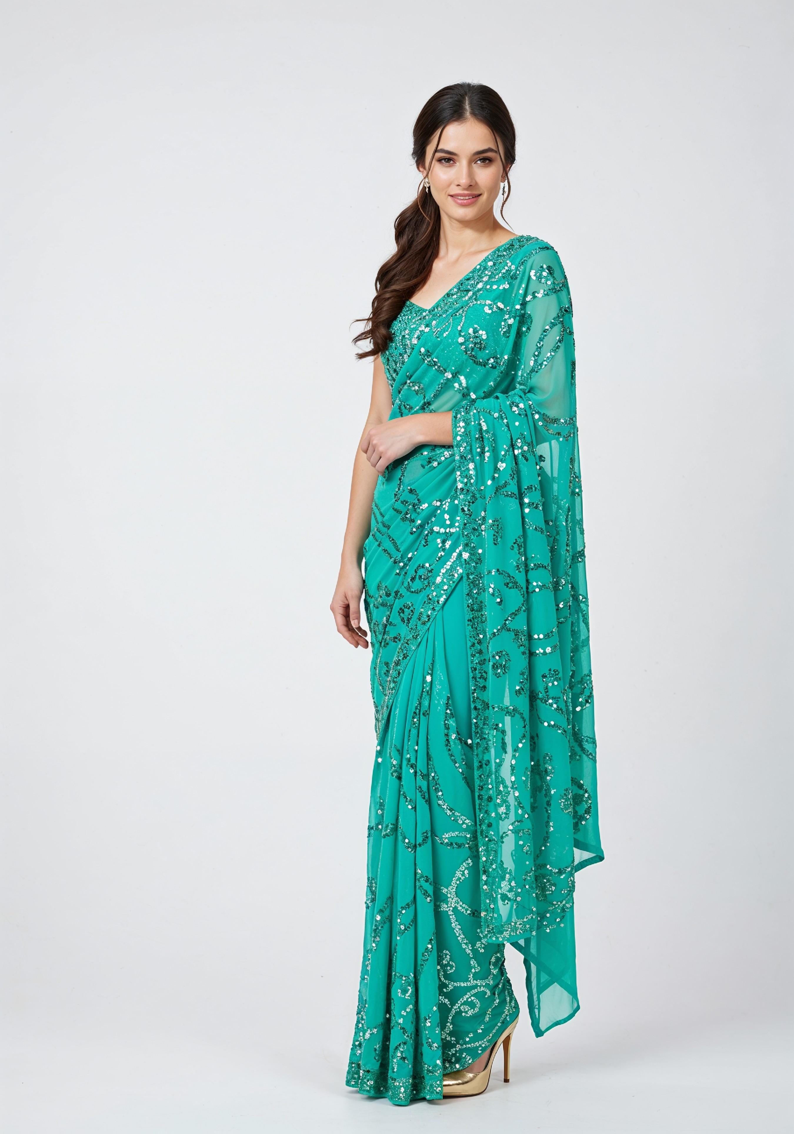 Elegant Young Indian Woman in Traditional Silk Saree Fashion Portrait