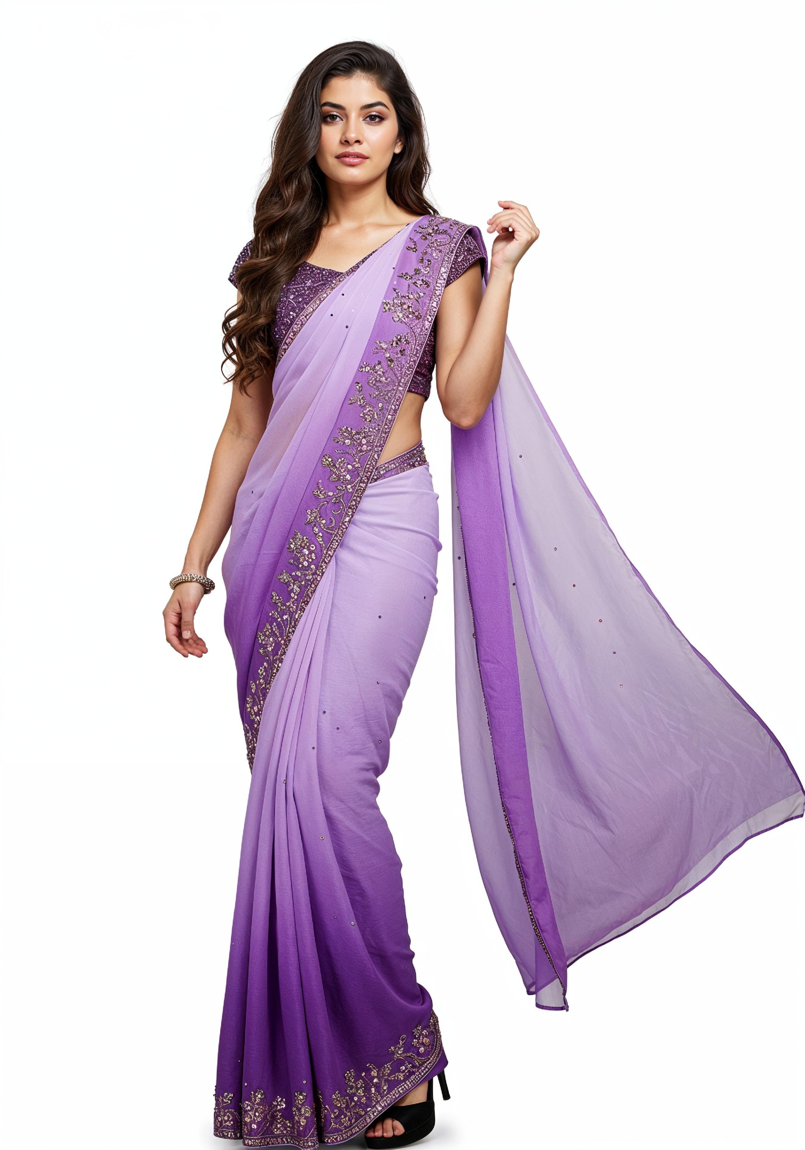 Elegant Young Indian Woman in Traditional Silk Saree Fashion Portrait