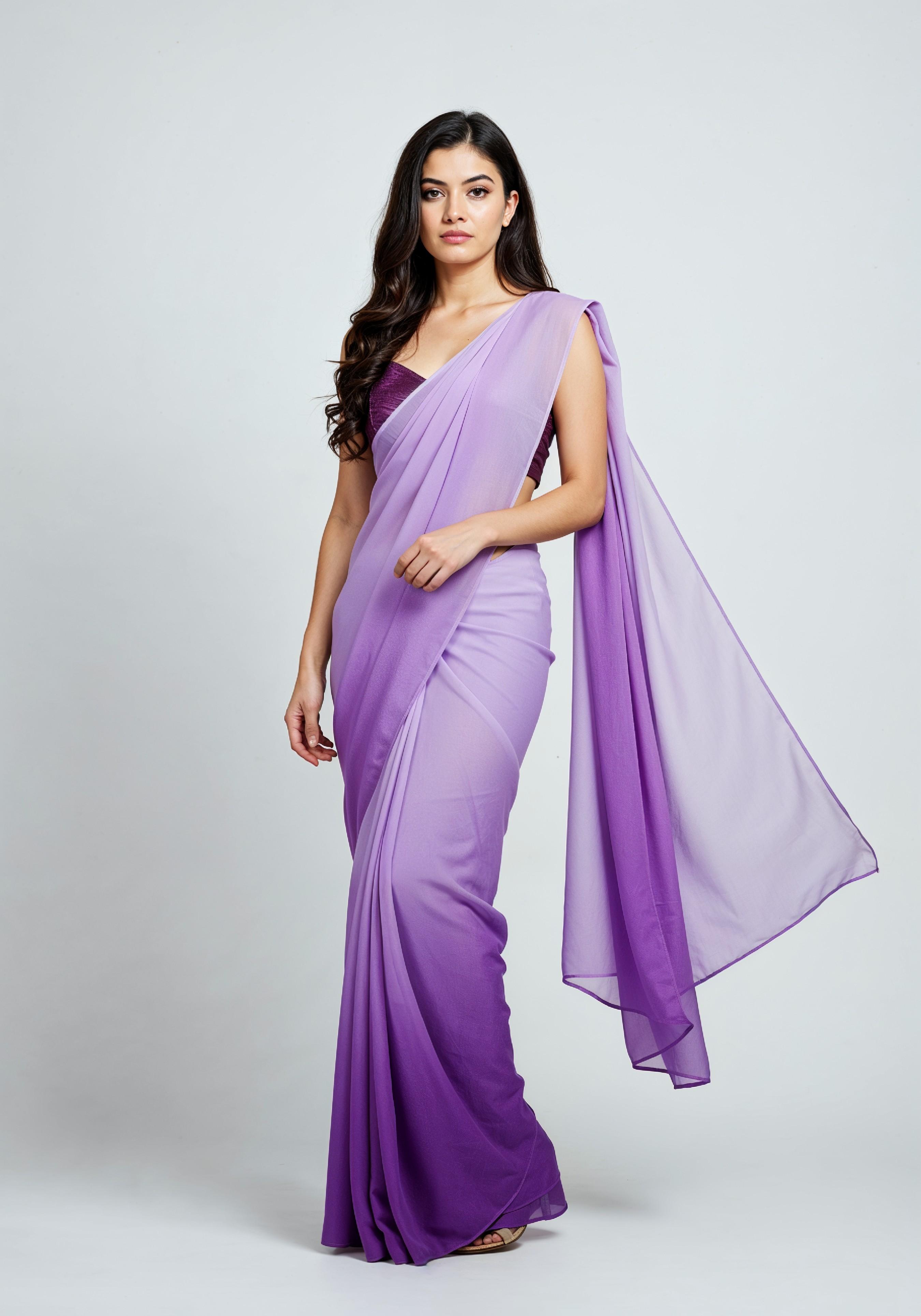 Elegant Young Indian Woman in Traditional Silk Saree Fashion Portrait