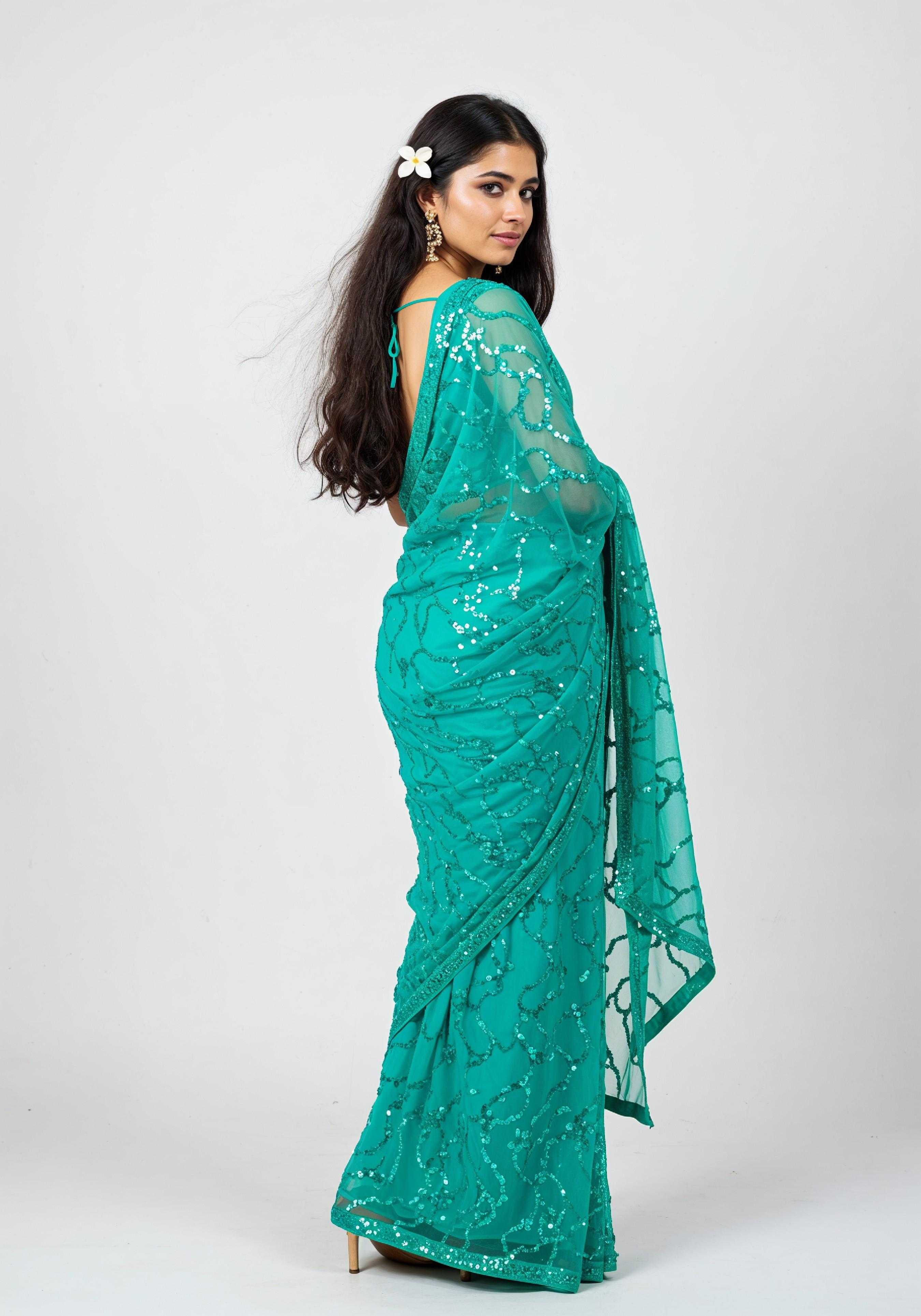 Elegant Young Indian Woman in Traditional Silk Saree Fashion Portrait