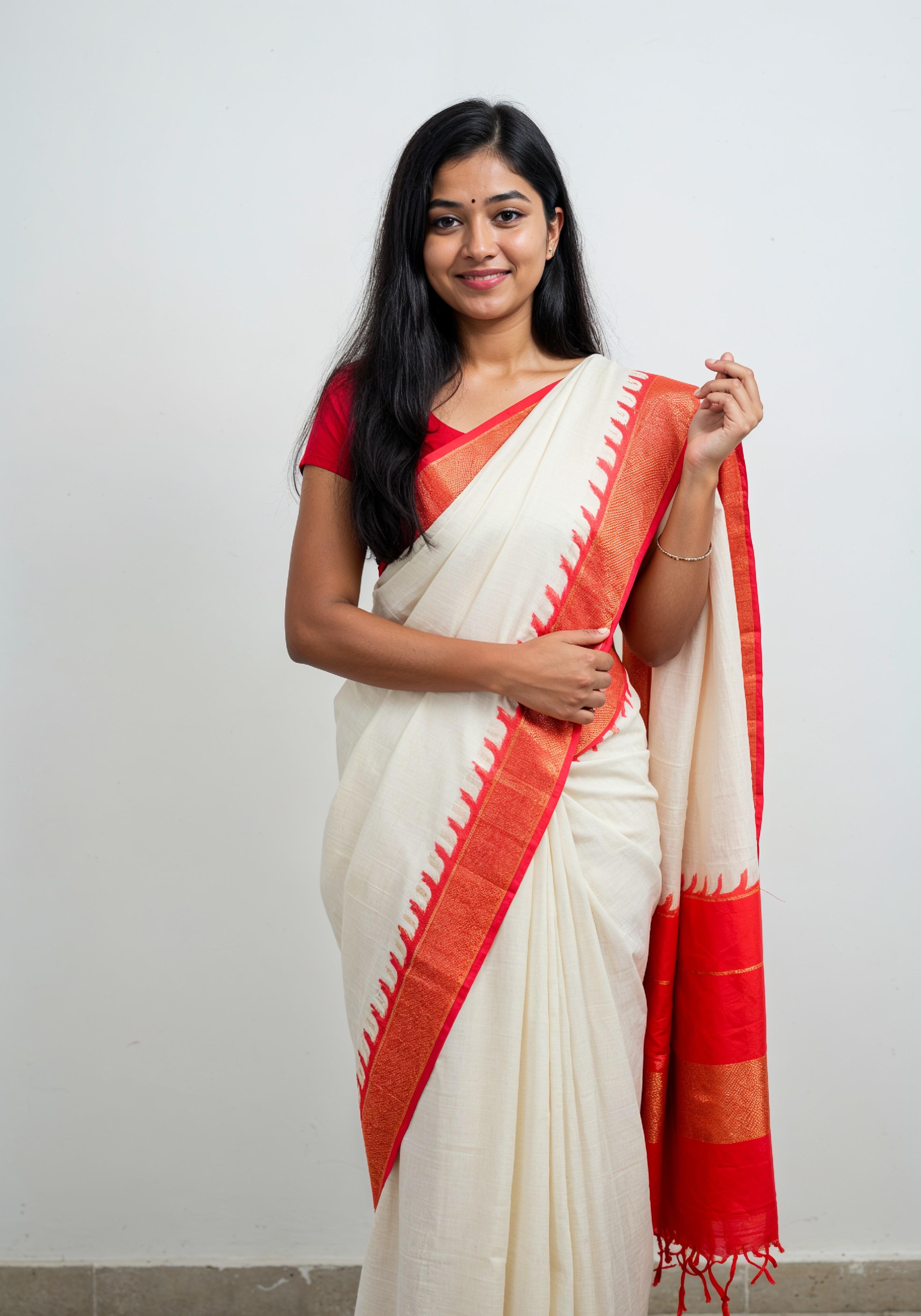 Elegant Young Indian Woman in Traditional Silk Saree Fashion Portrait