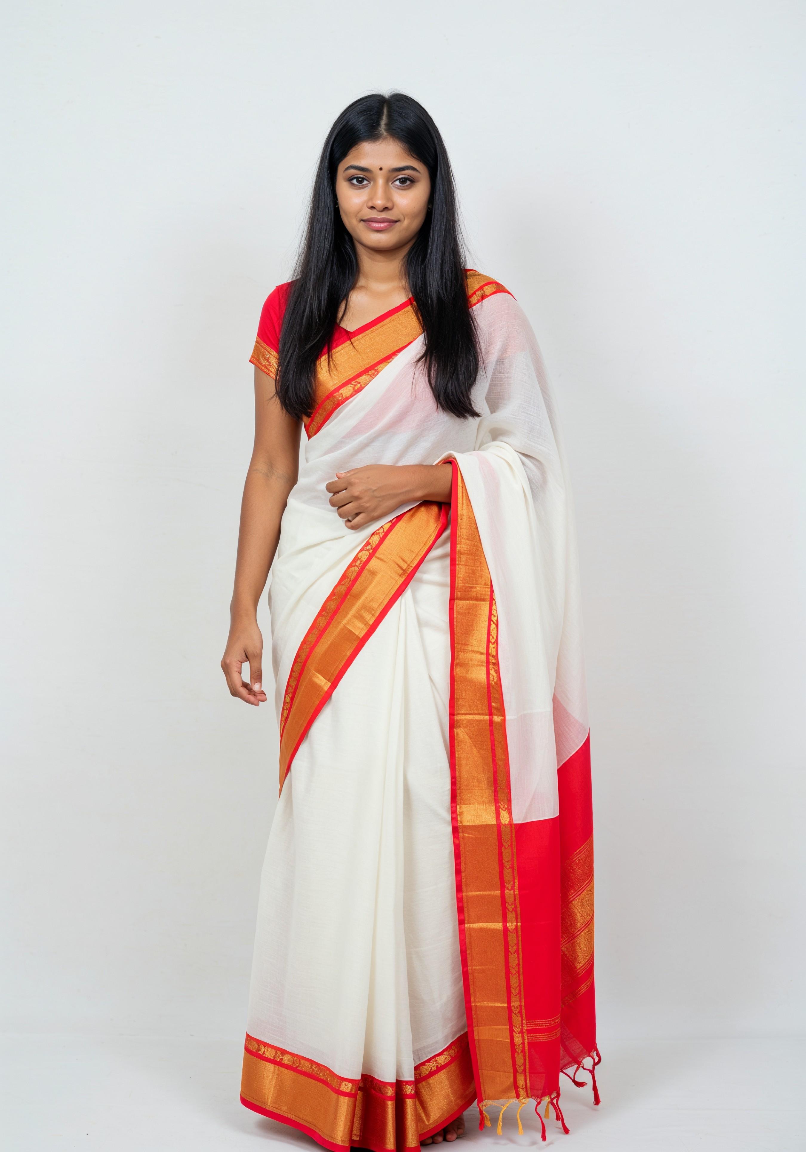 Elegant Young Indian Woman in Traditional Silk Saree Fashion Portrait