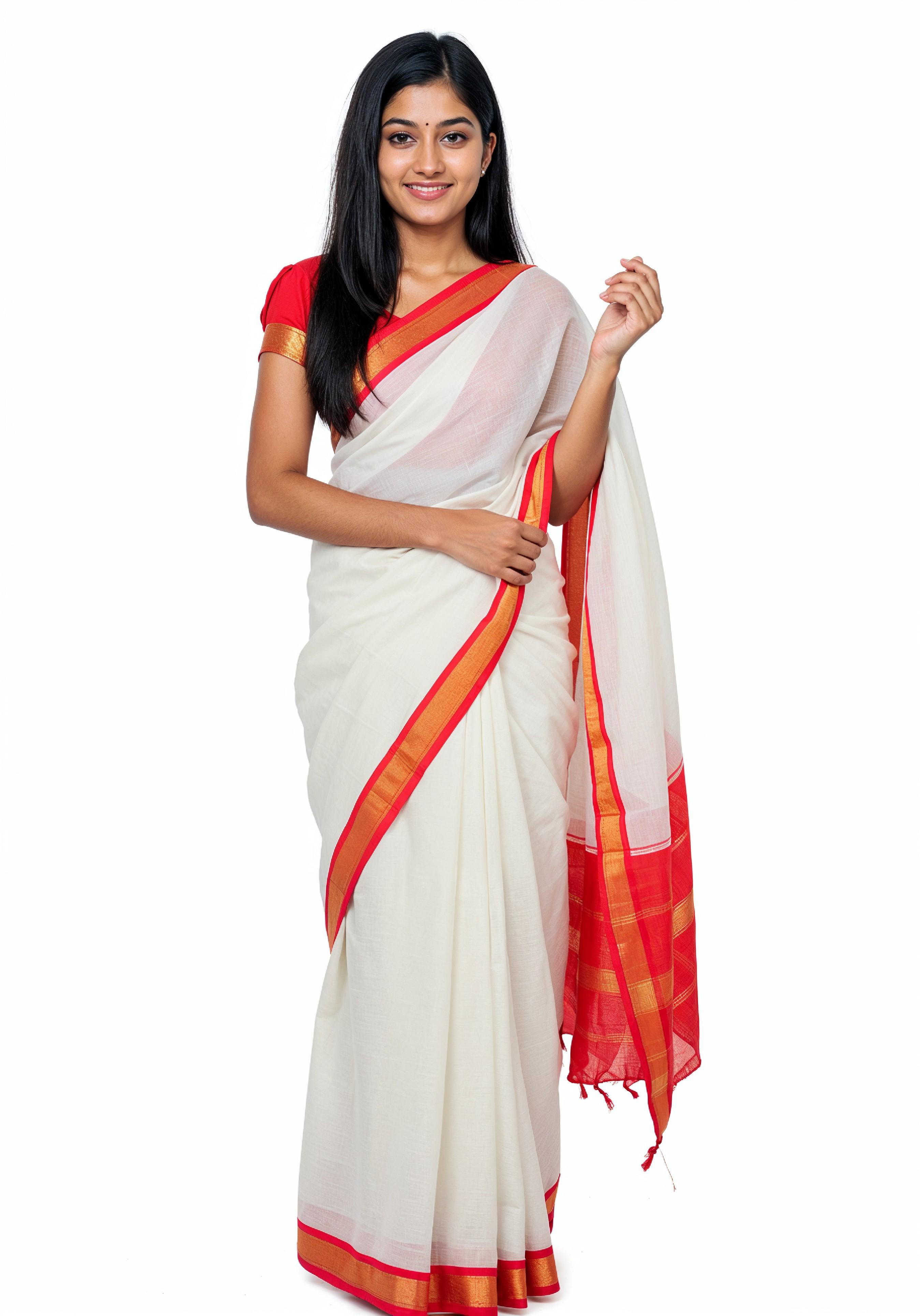 Elegant Young Indian Woman in Traditional Silk Saree Fashion Portrait