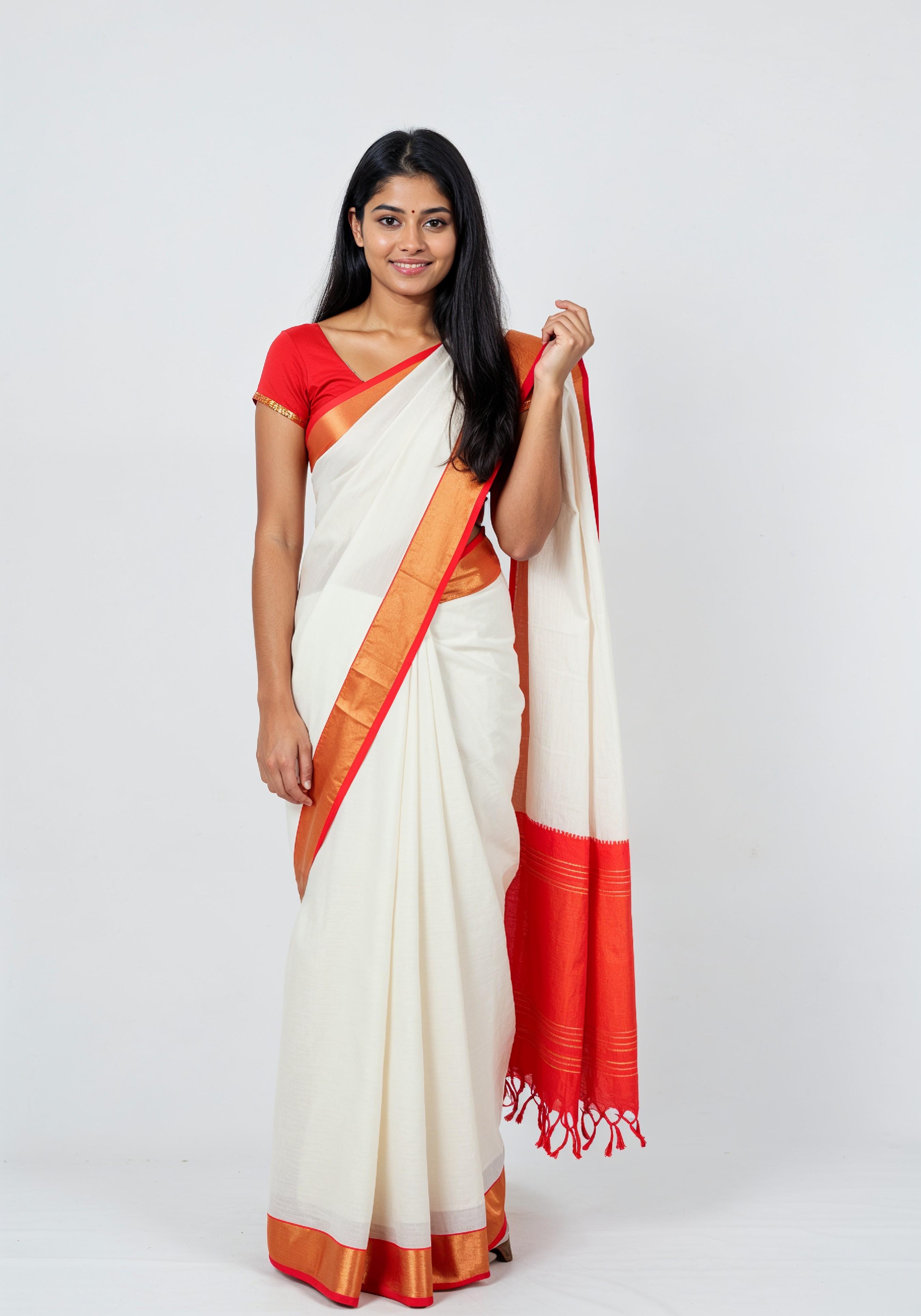Elegant Young Indian Woman in Traditional Silk Saree Fashion Portrait