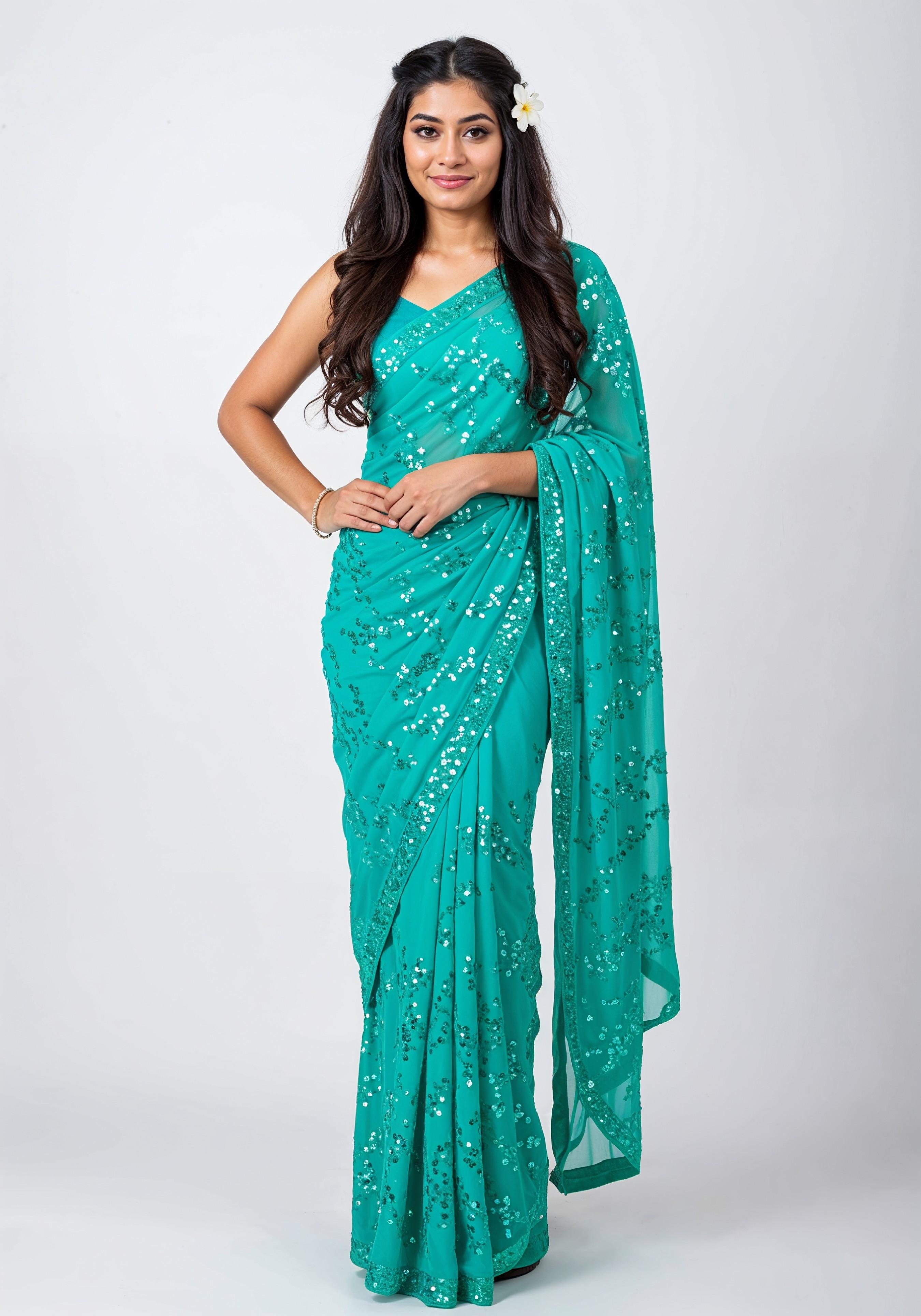 Elegant Young Indian Woman in Traditional Silk Saree Fashion Portrait
