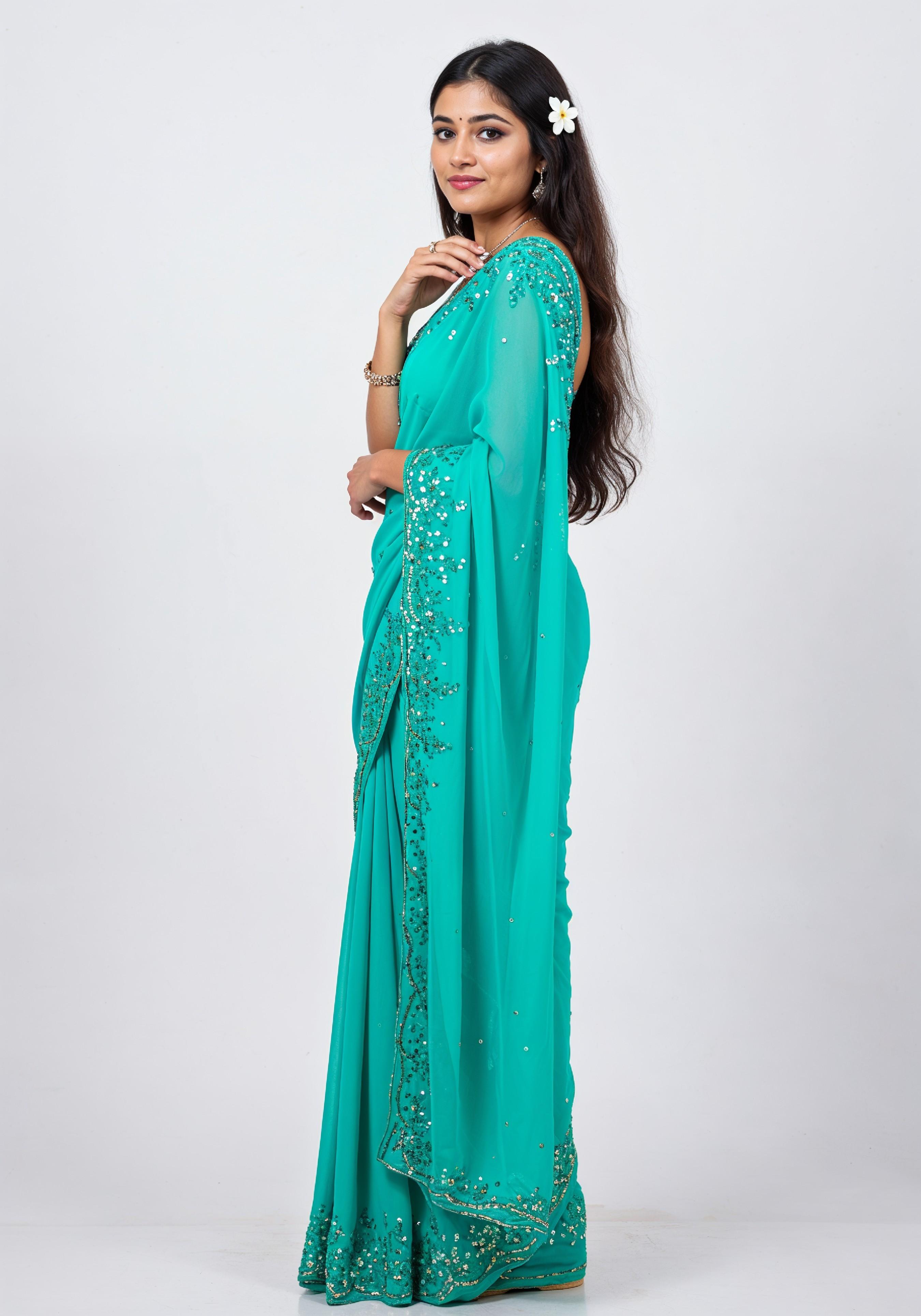 Elegant Young Indian Woman in Traditional Silk Saree Fashion Portrait