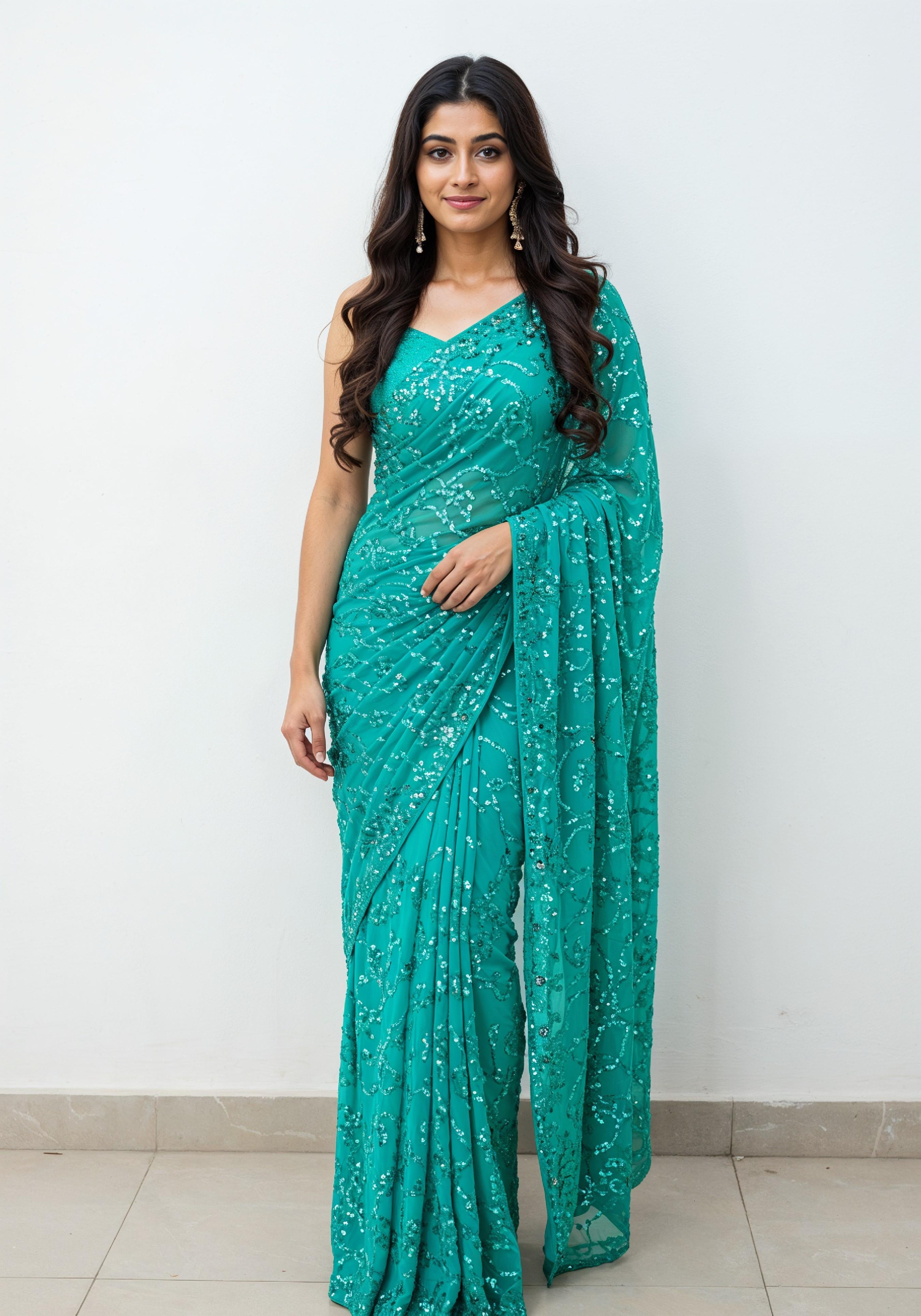 Elegant Young Indian Woman in Traditional Silk Saree Fashion Portrait