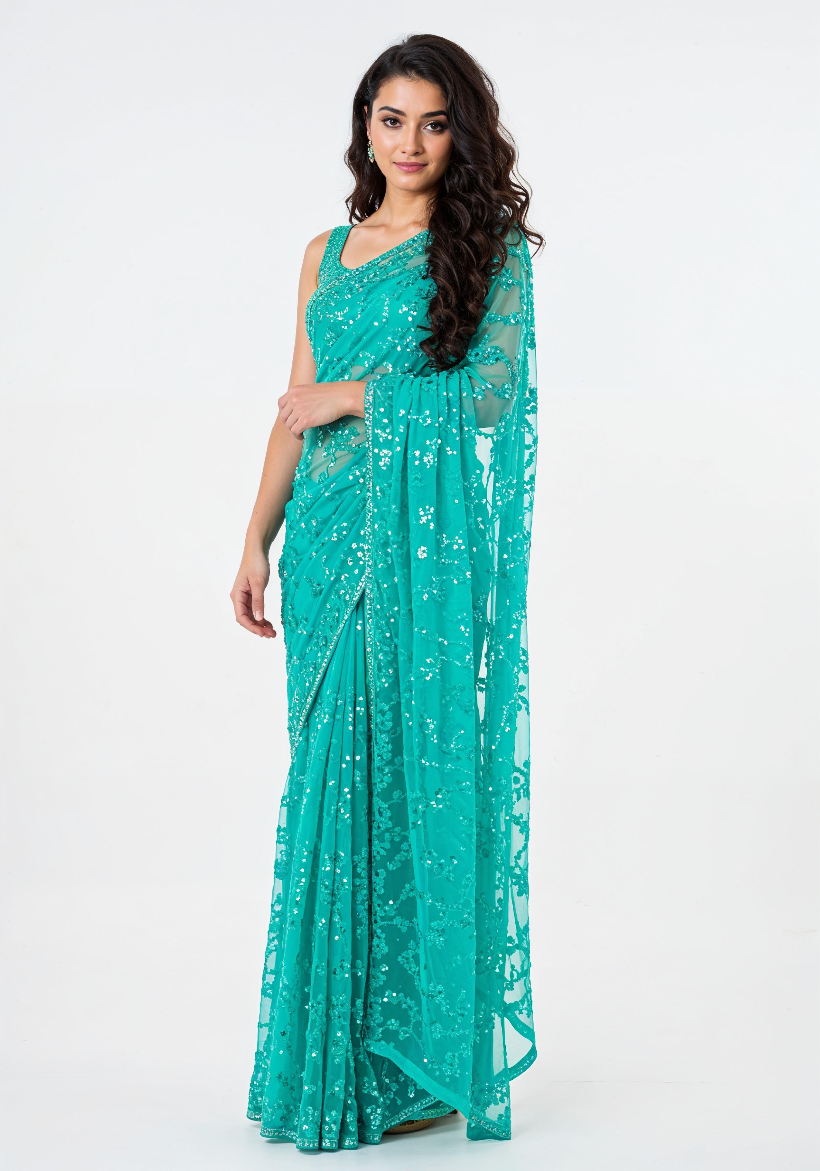 Elegant Young Indian Woman in Traditional Silk Saree Fashion Portrait