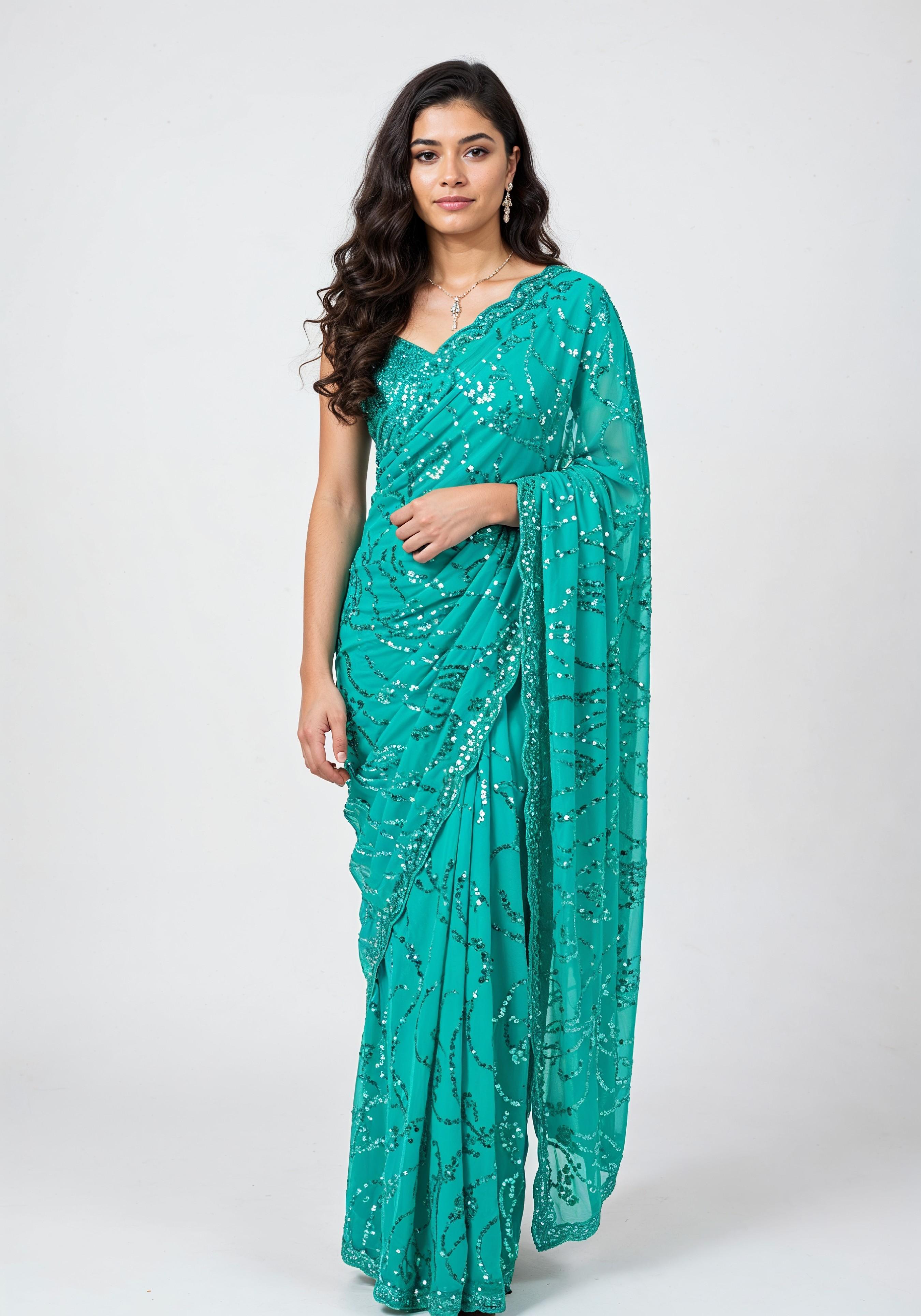 Elegant Young Indian Woman in Traditional Silk Saree Fashion Portrait