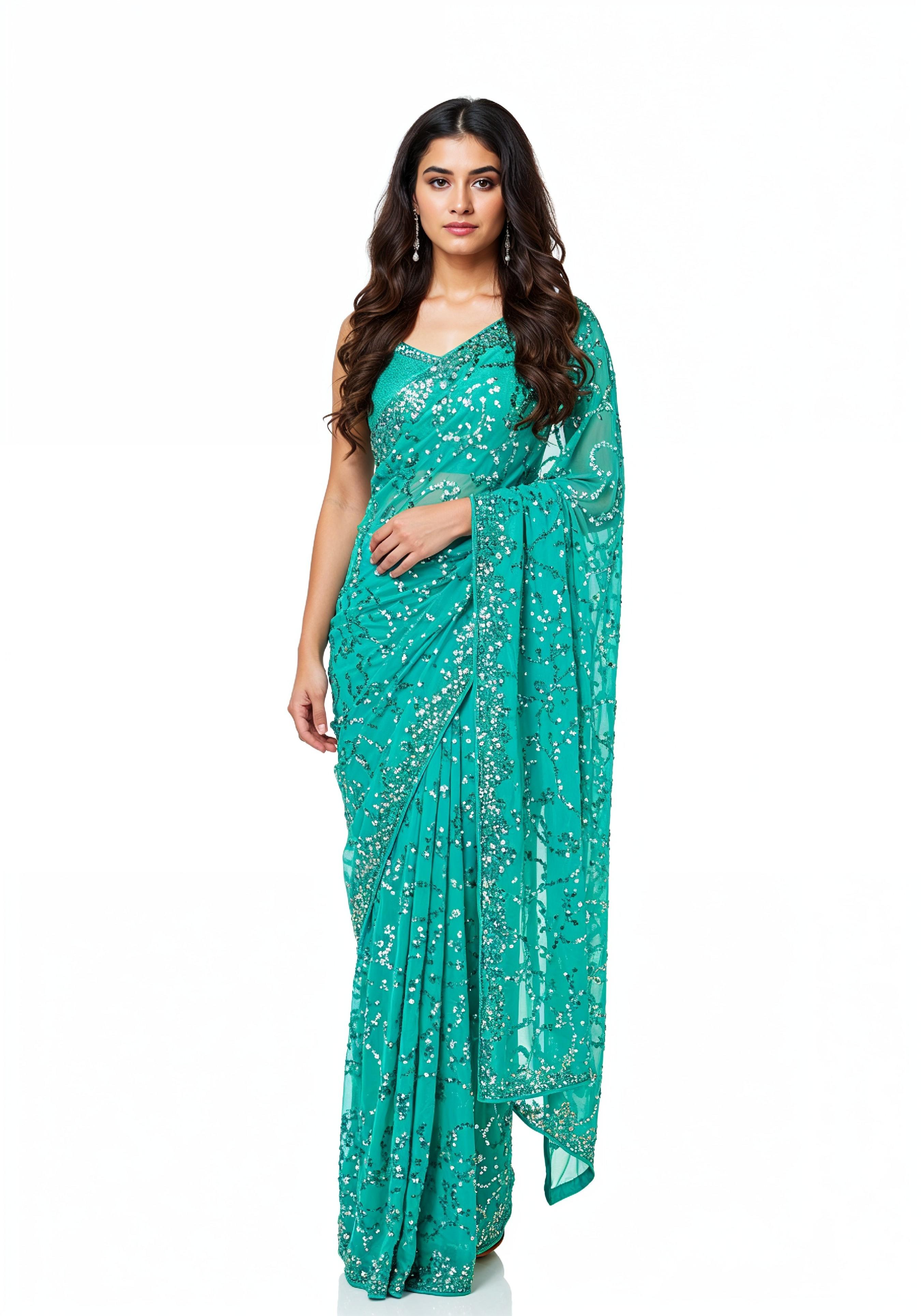 Elegant Young Indian Woman in Traditional Silk Saree Fashion Portrait