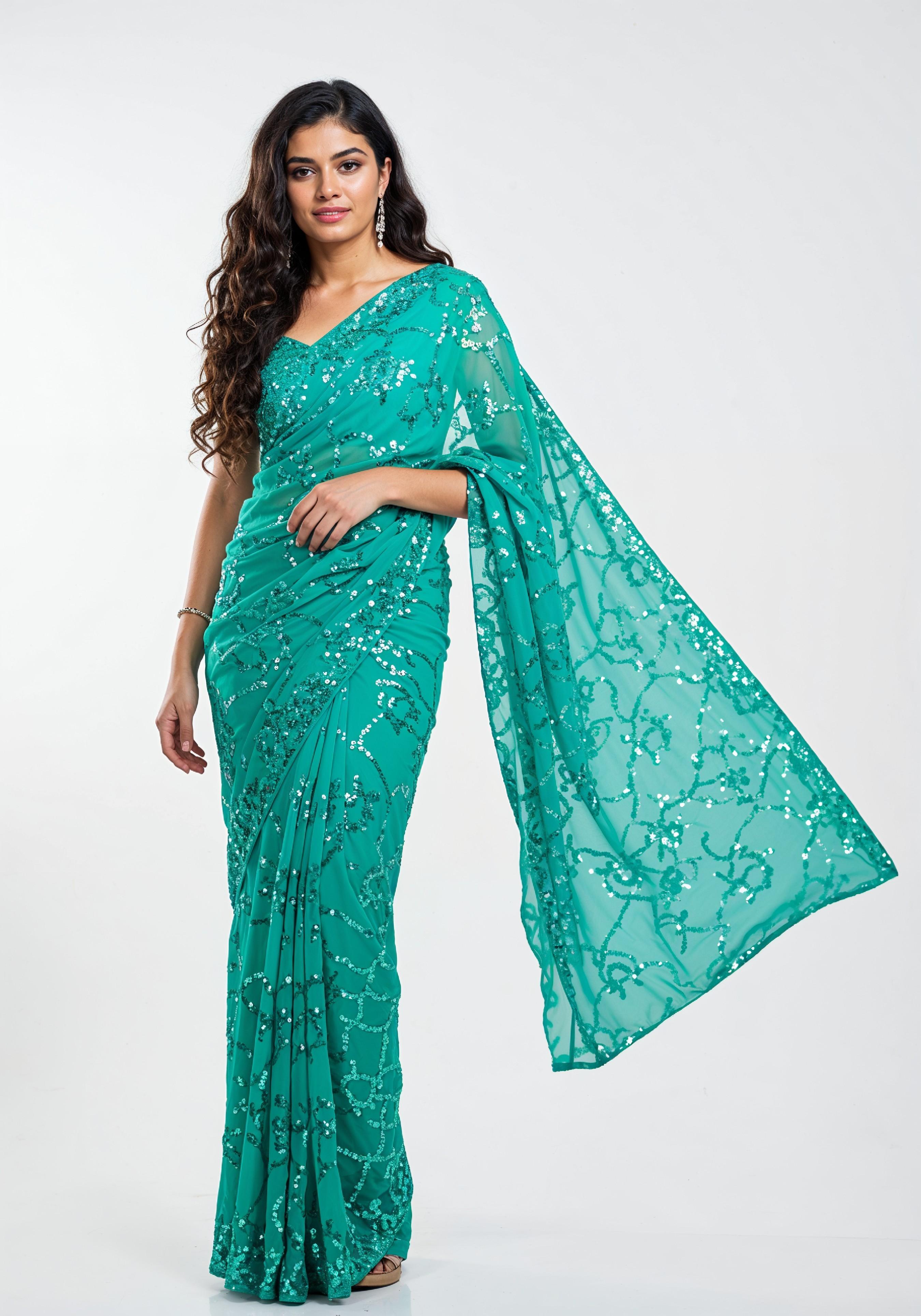 Elegant Young Indian Woman in Traditional Silk Saree Fashion Portrait