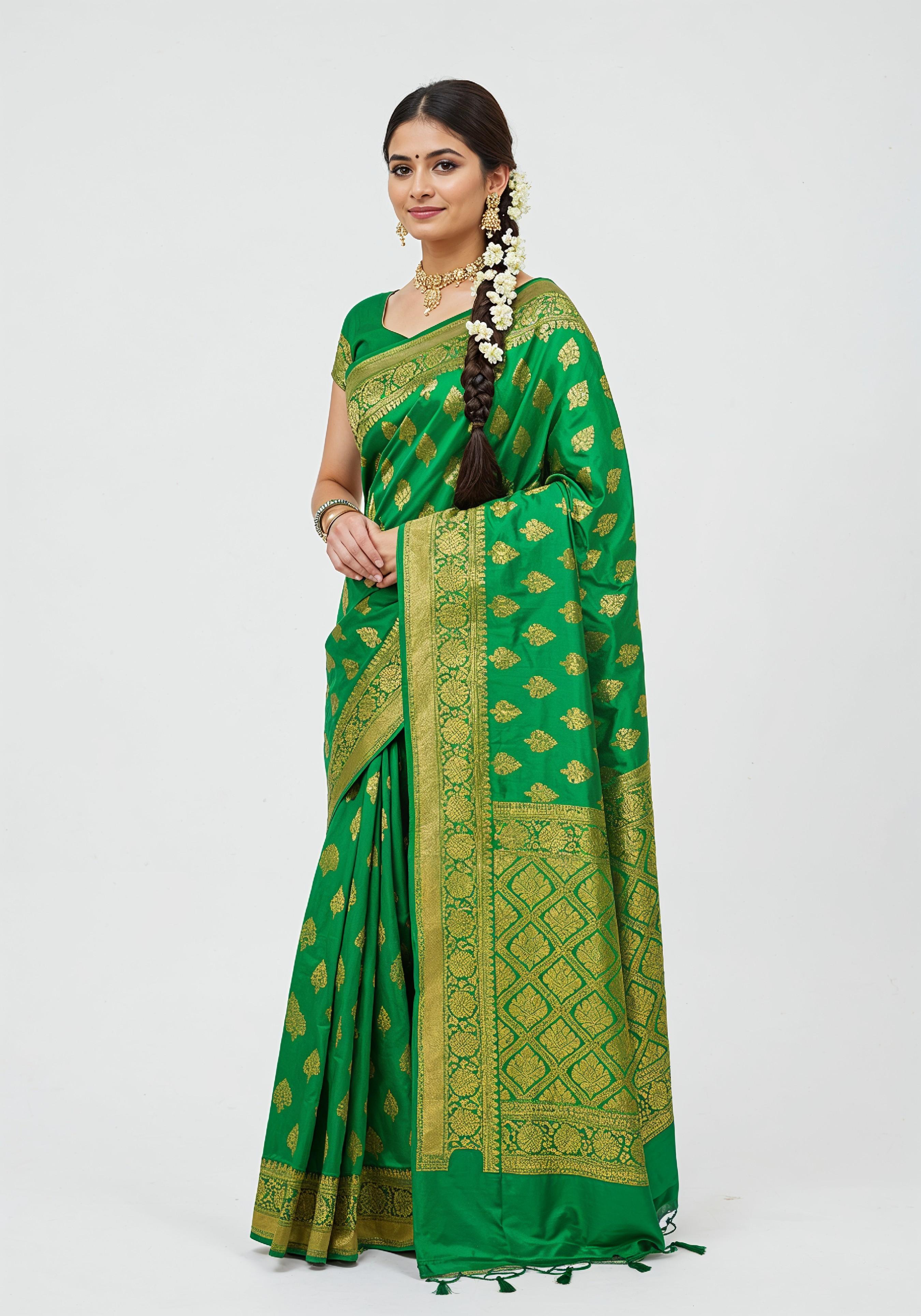 Elegant Young Indian Woman in Traditional Silk Saree Fashion Portrait