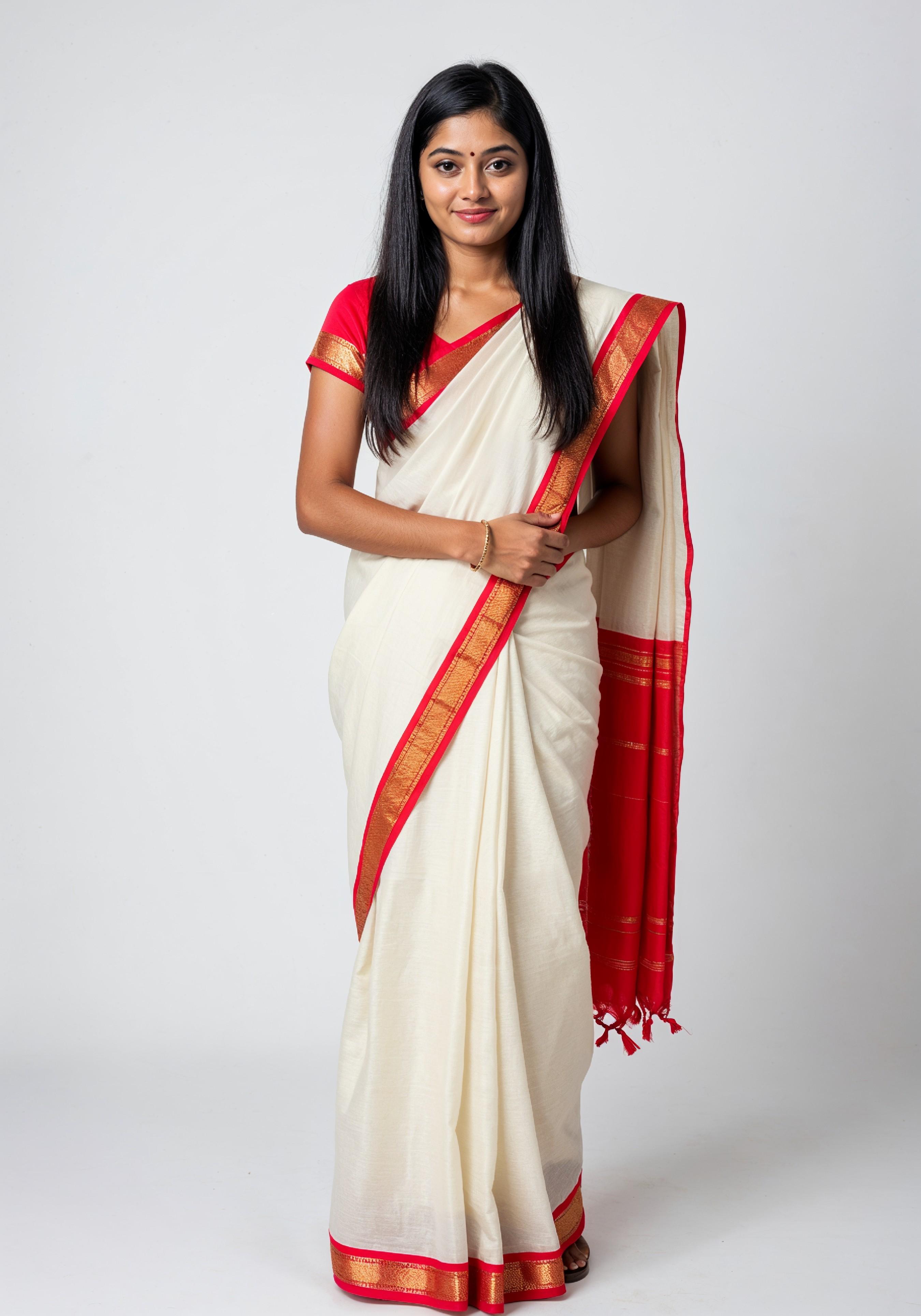 Elegant Young Indian Woman in Traditional Silk Saree Fashion Portrait