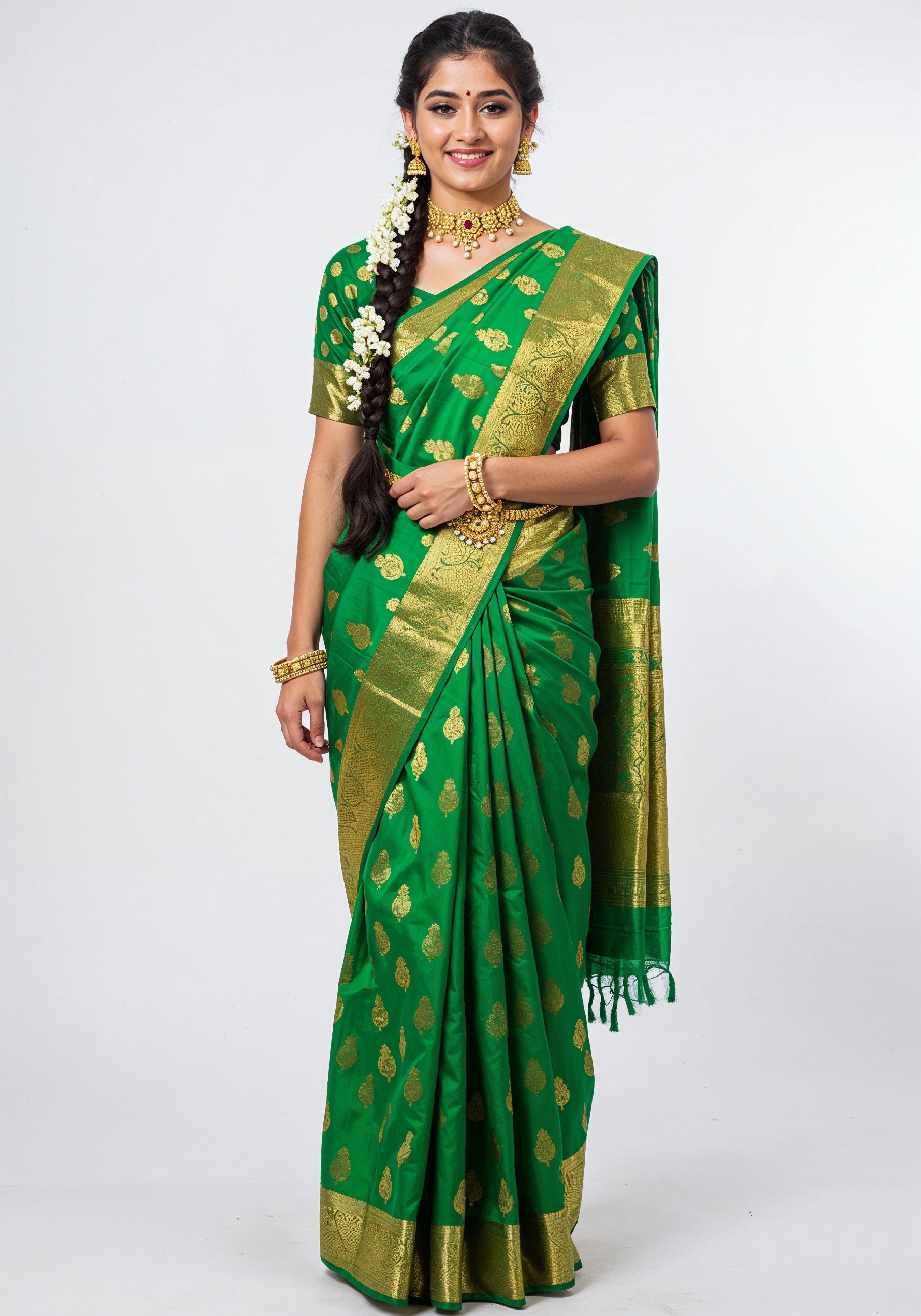 Elegant Young Indian Woman in Traditional Silk Saree Fashion Portrait