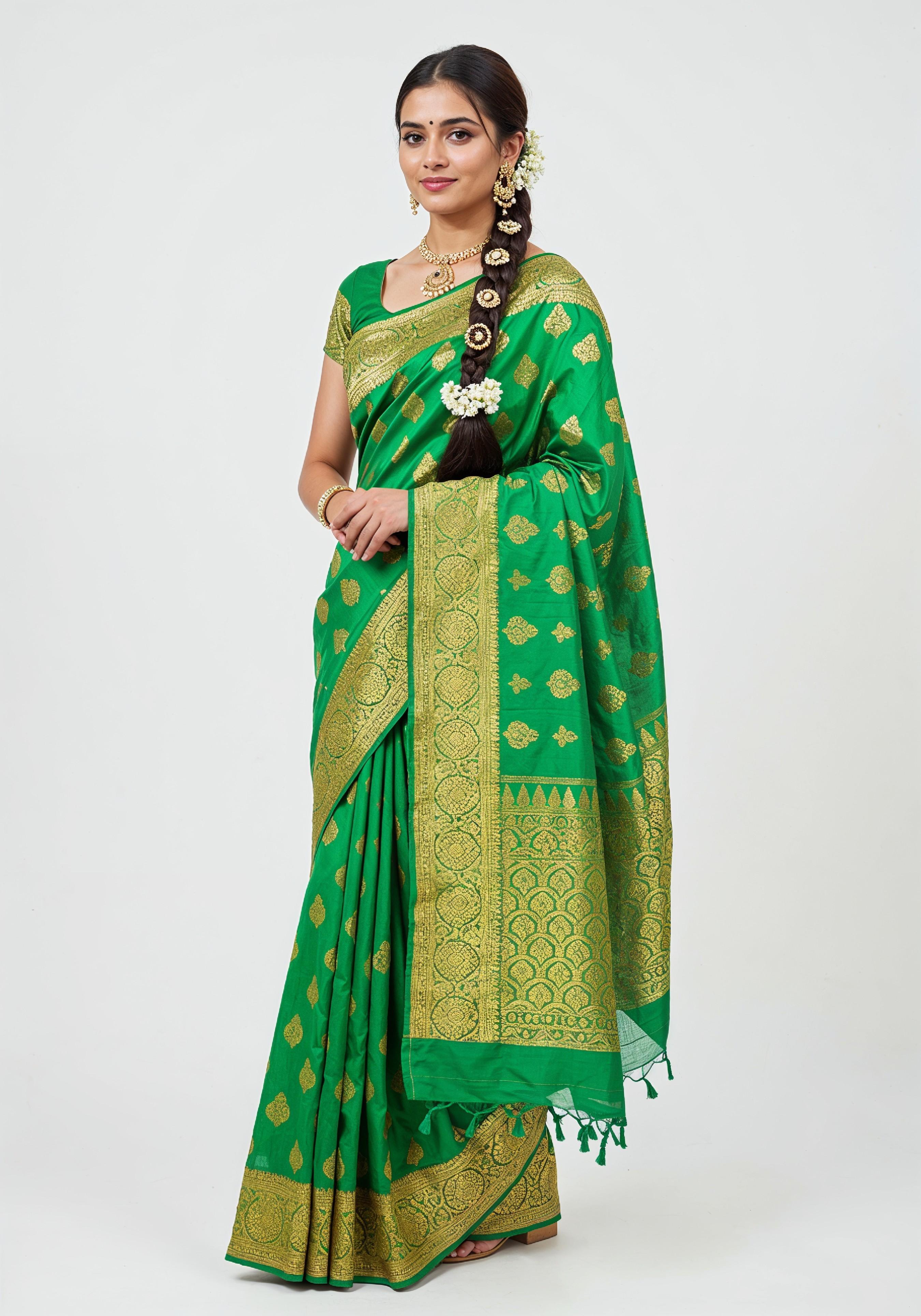 Elegant Young Indian Woman in Traditional Silk Saree Fashion Portrait