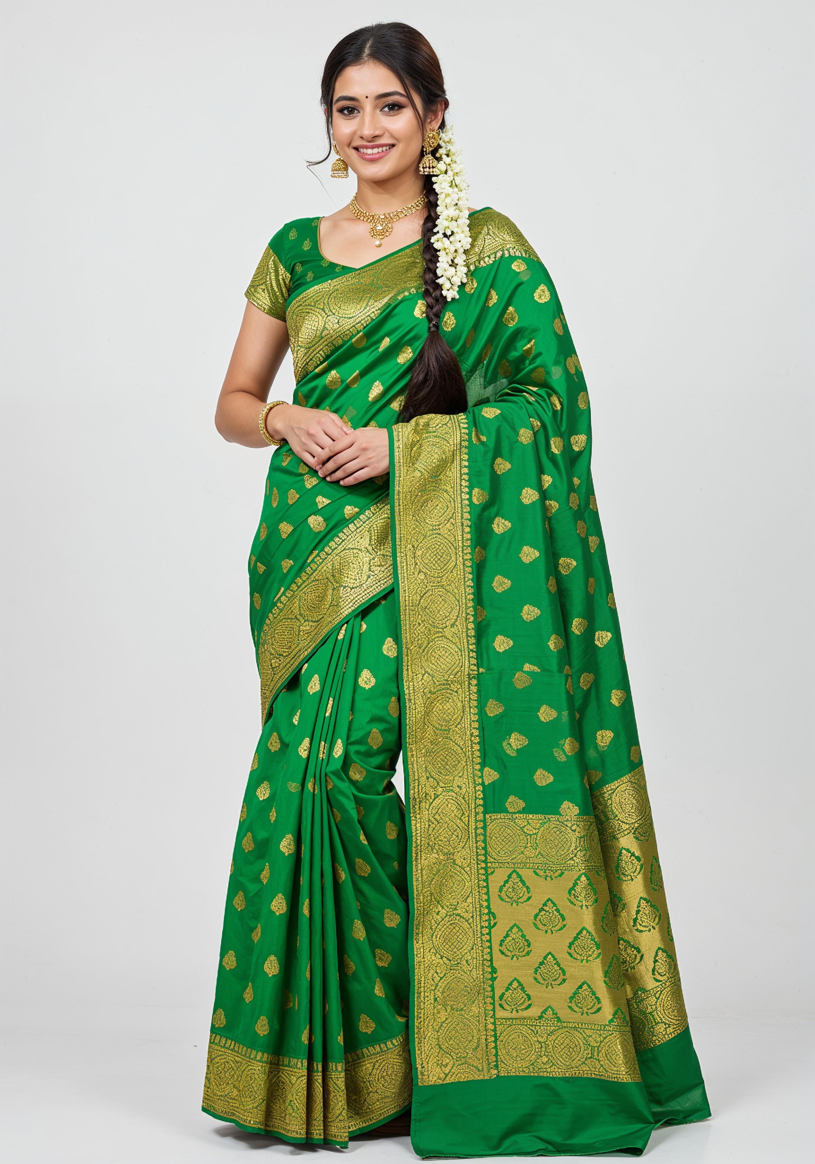 Elegant Young Indian Woman in Traditional Silk Saree Fashion Portrait