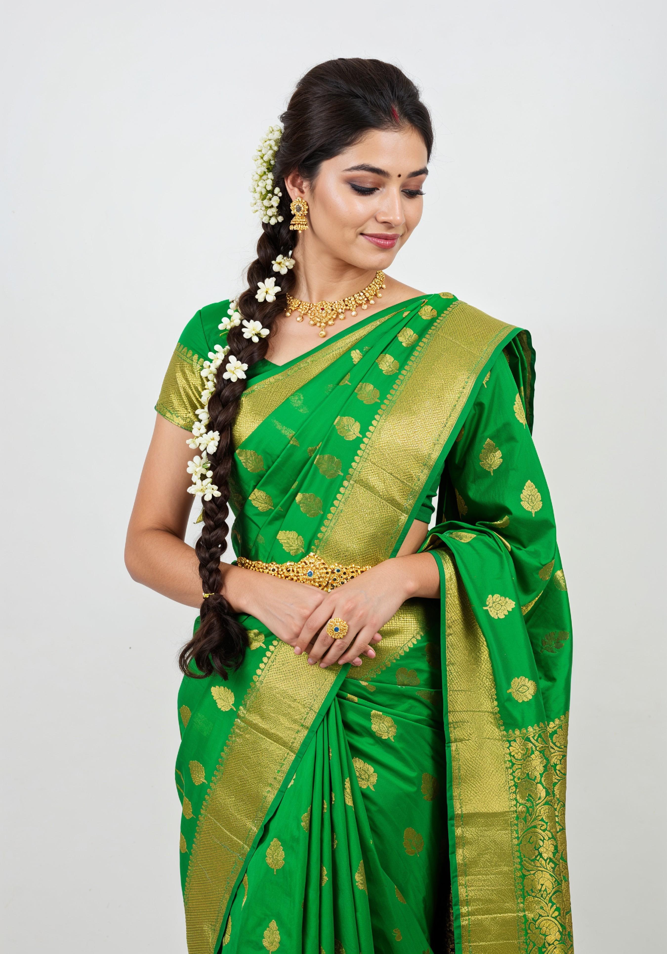 Elegant Young Indian Woman in Traditional Silk Saree Fashion Portrait
