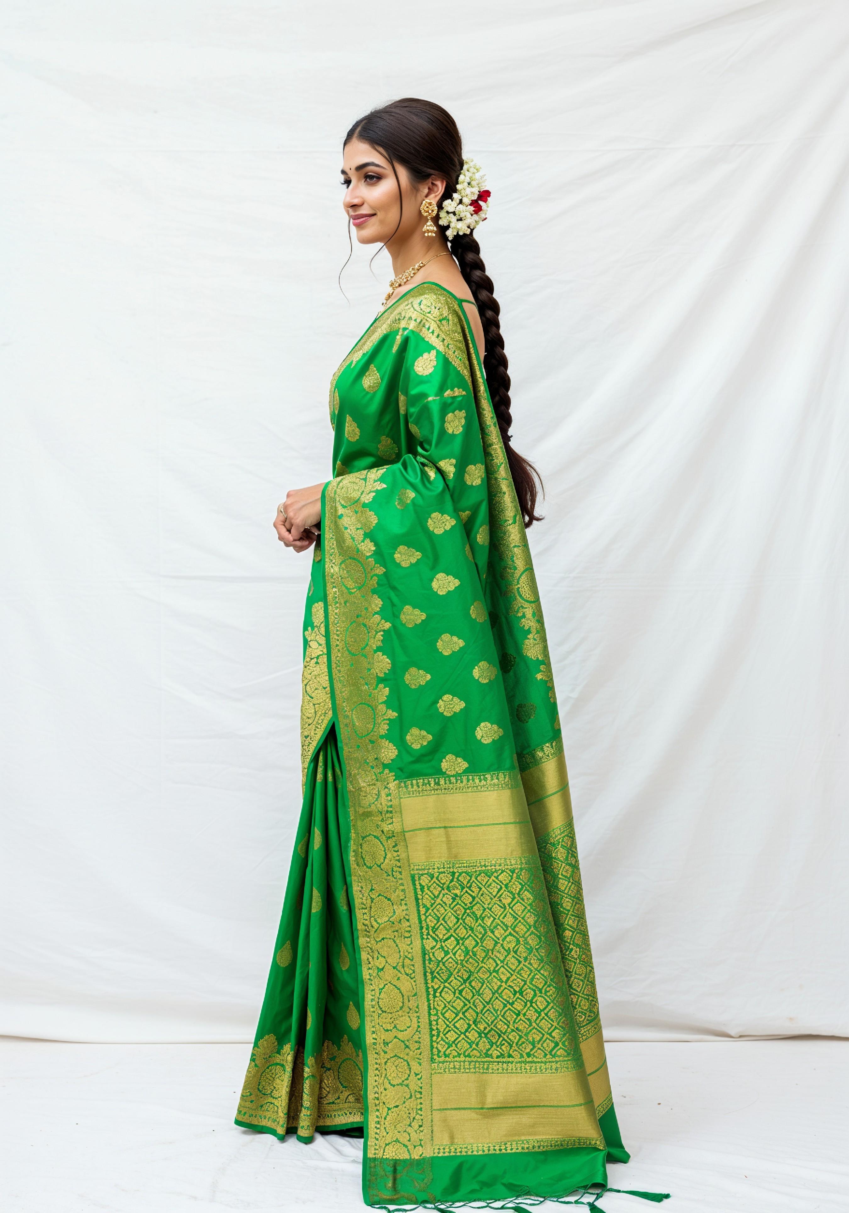 Elegant Young Indian Woman in Traditional Silk Saree Fashion Portrait