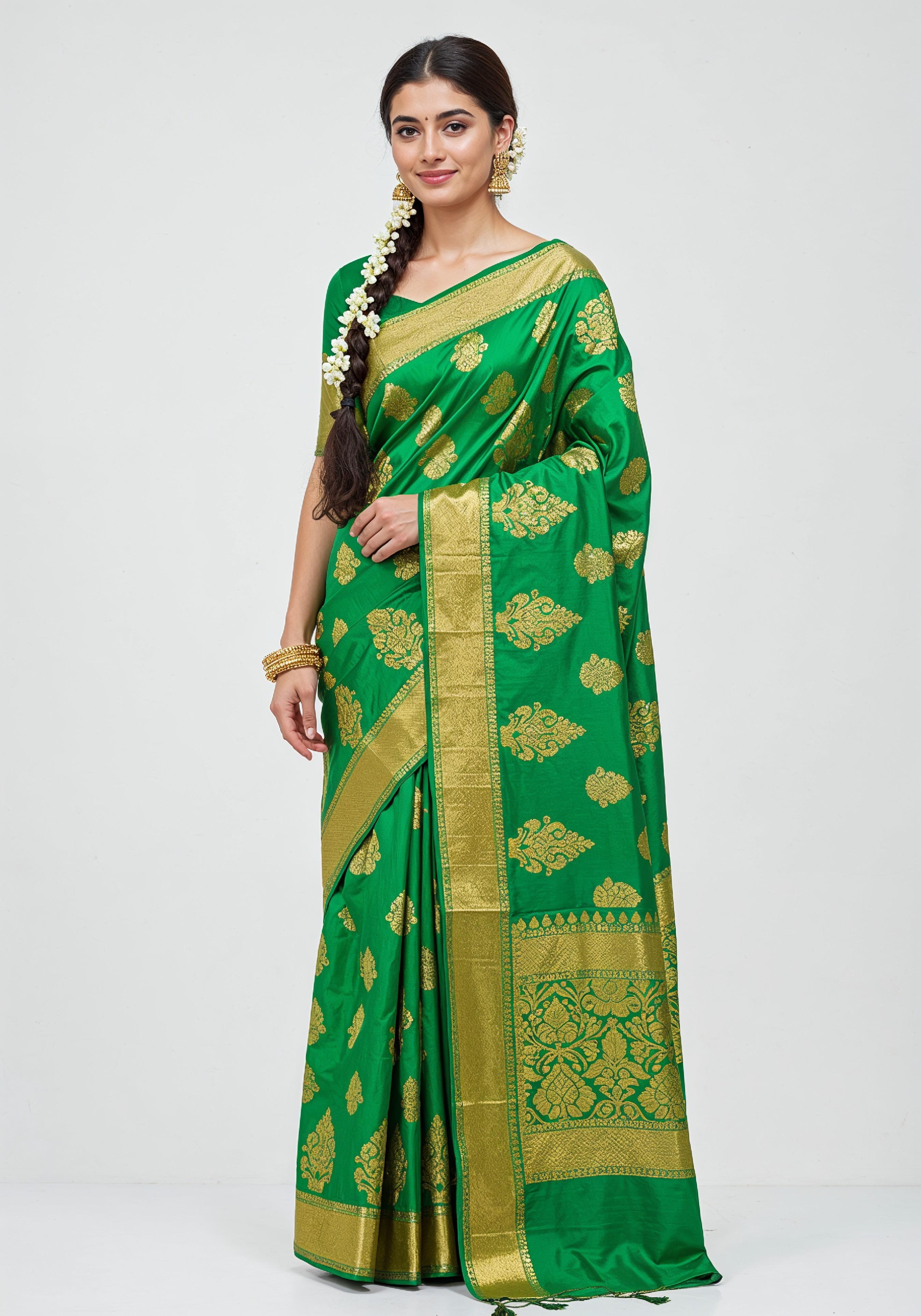 Elegant Young Indian Woman in Traditional Silk Saree Fashion Portrait