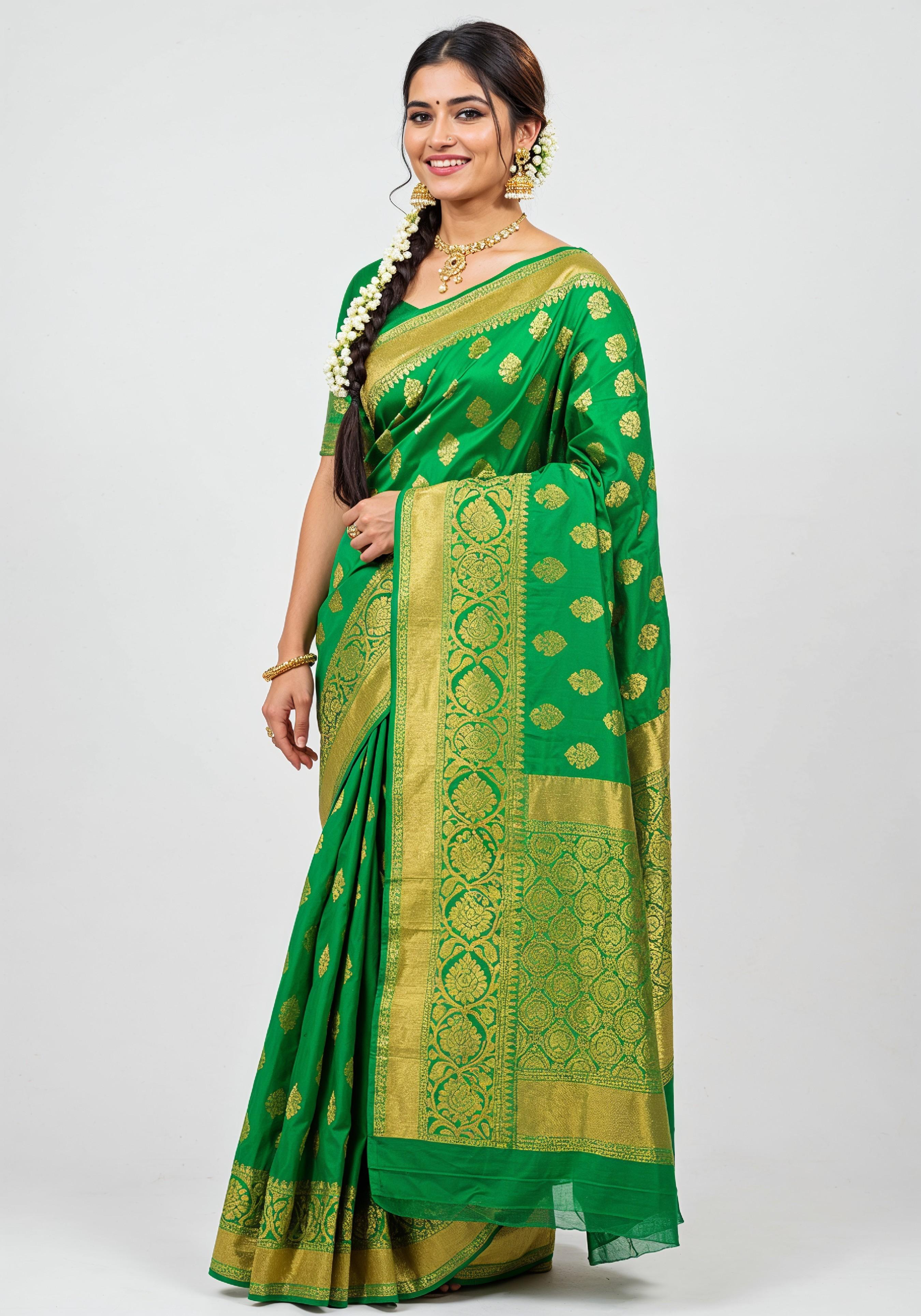 Elegant Young Indian Woman in Traditional Silk Saree Fashion Portrait