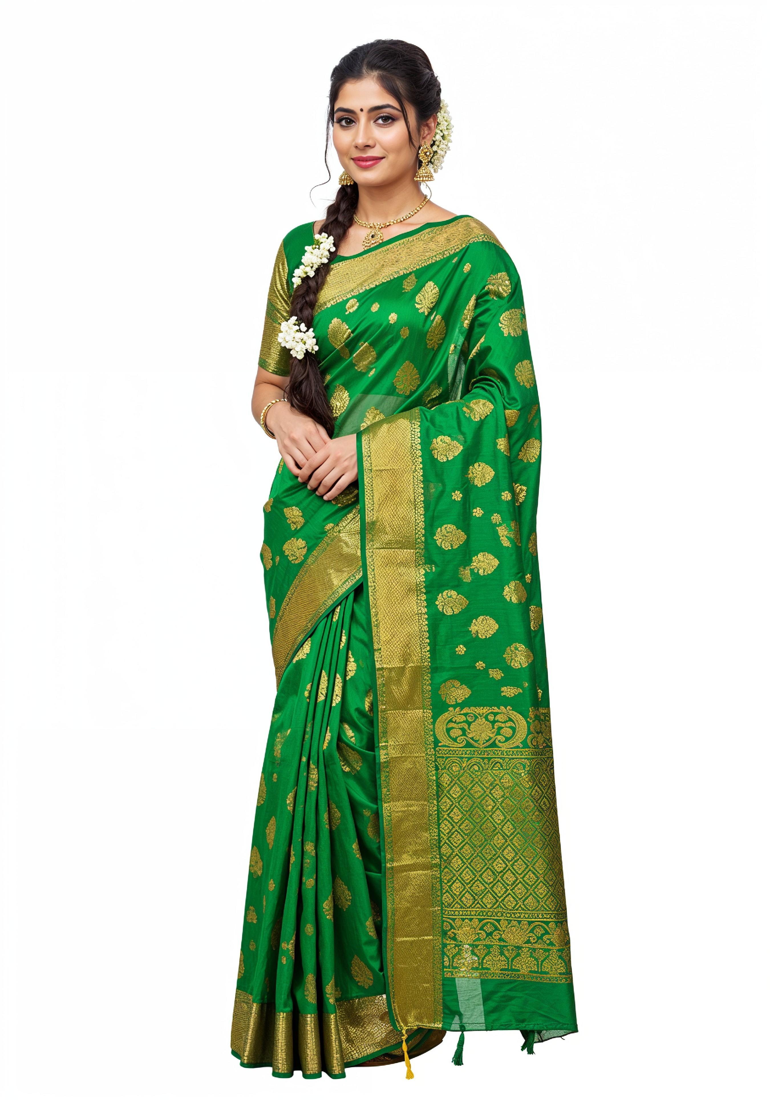 Elegant Young Indian Woman in Traditional Silk Saree Fashion Portrait